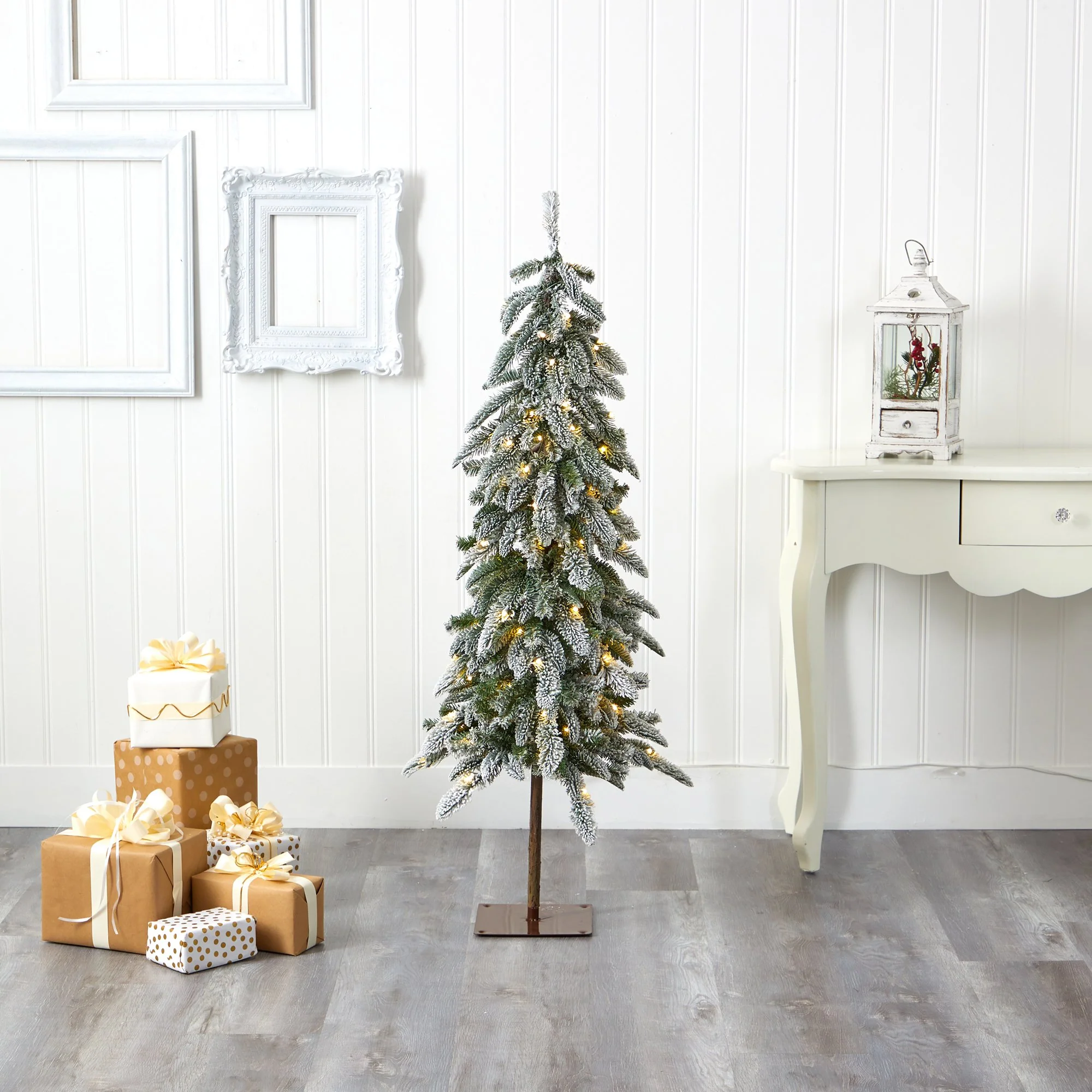 4.5’ Flocked Washington Alpine Artificial Christmas Tree with 100 White Warm LED Lights and 285 Bendable Branches - Image 5