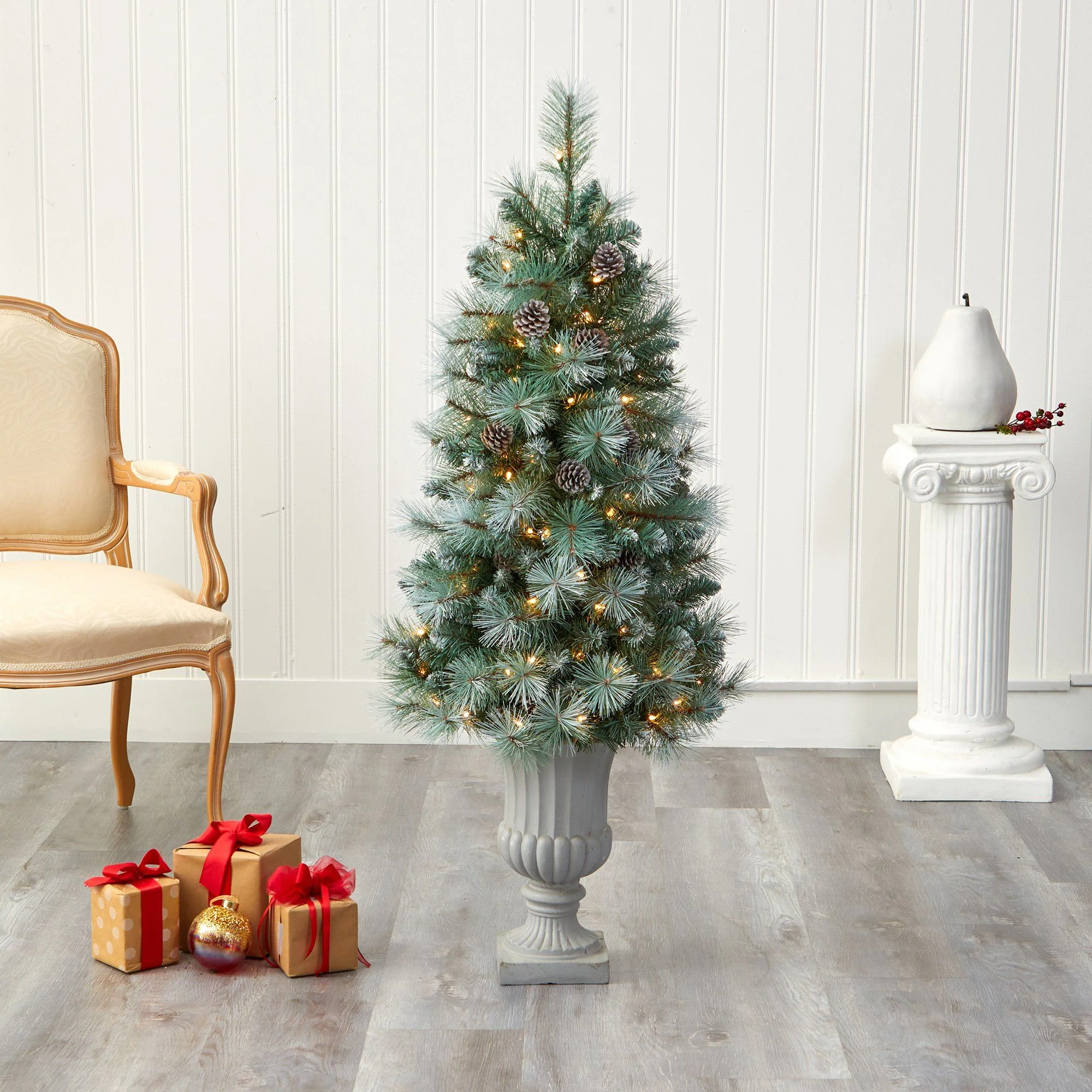 4.5’ Frosted Tip British Columbia Mountain Pine Artificial Christmas Tree with Urn - Image 7