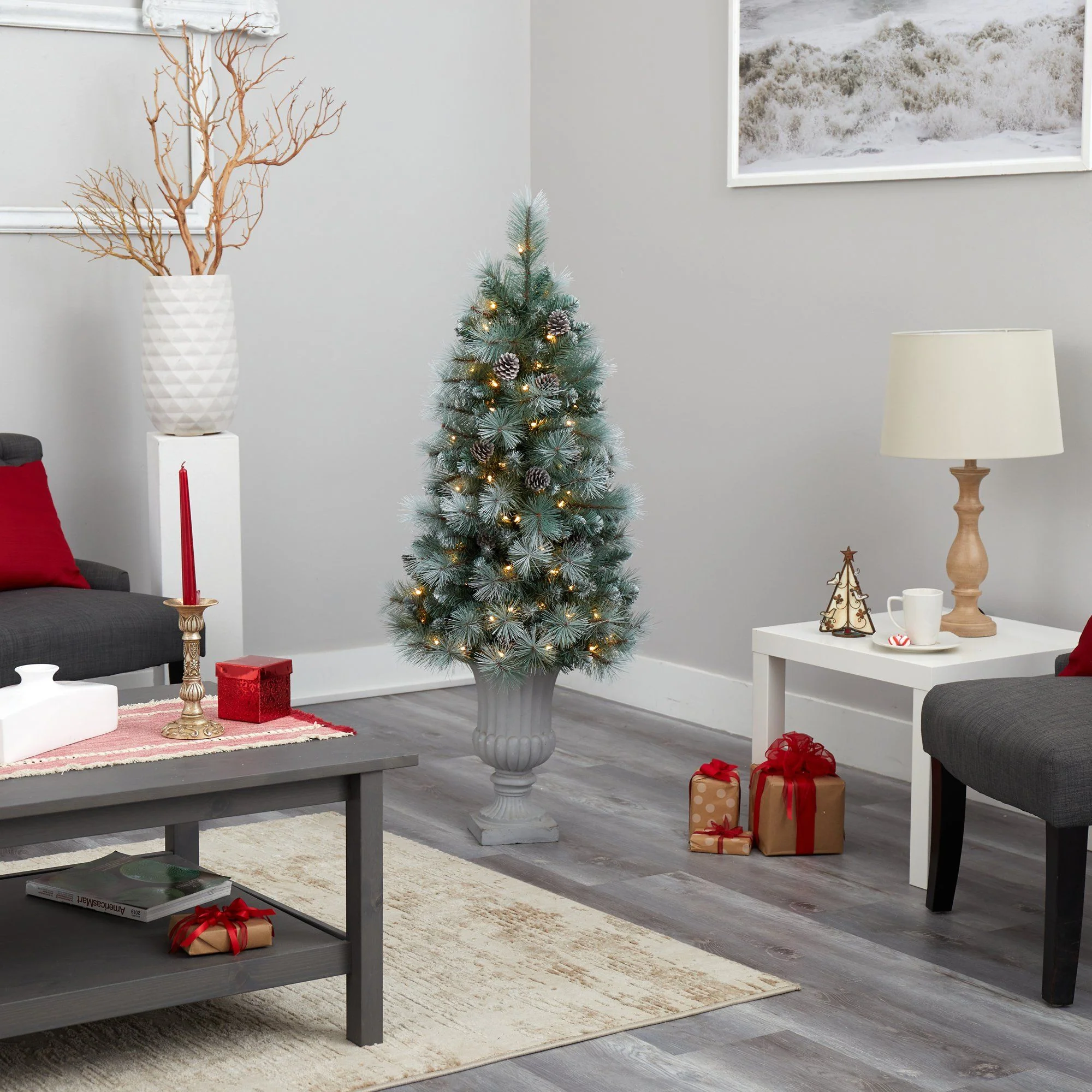 4.5’ Frosted Tip British Columbia Mountain Pine Artificial Christmas Tree with Urn - Image 8