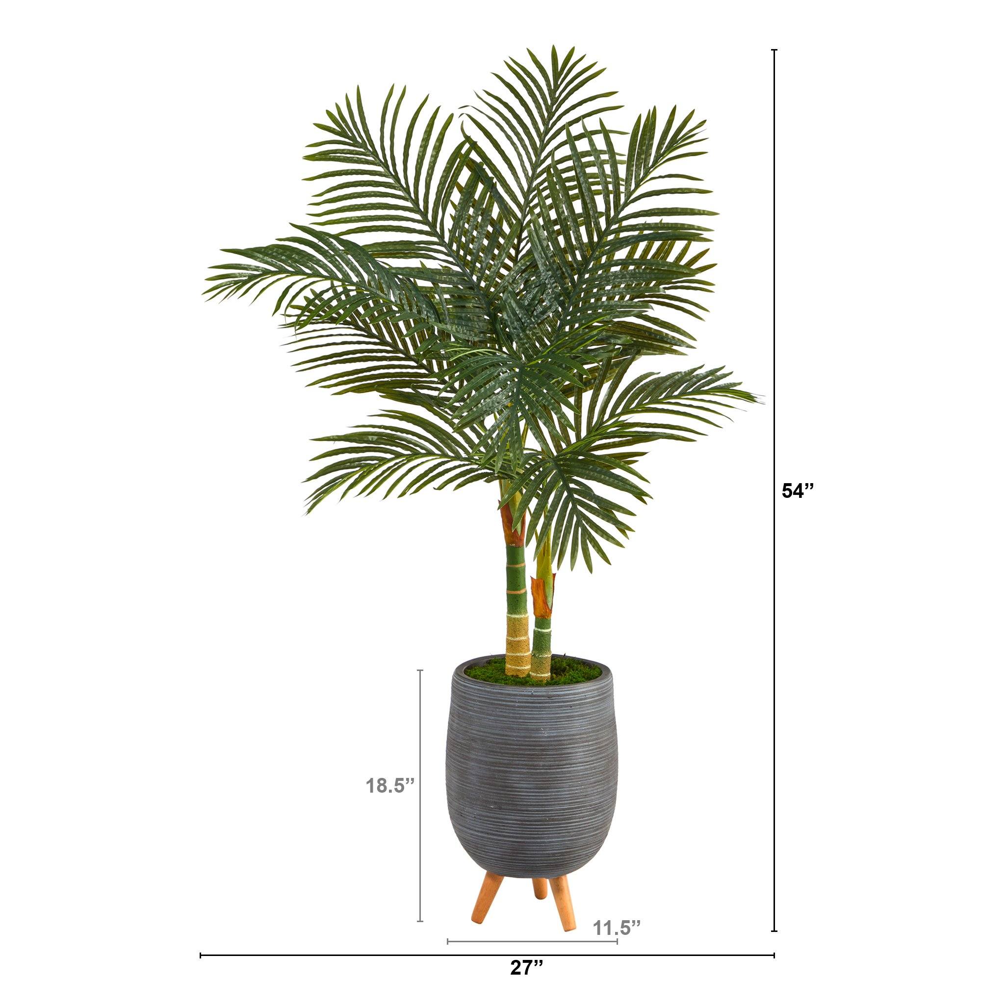 4.5’ Golden Cane Artificial Palm Tree in Gray Tri-Pod Planter - Image 2