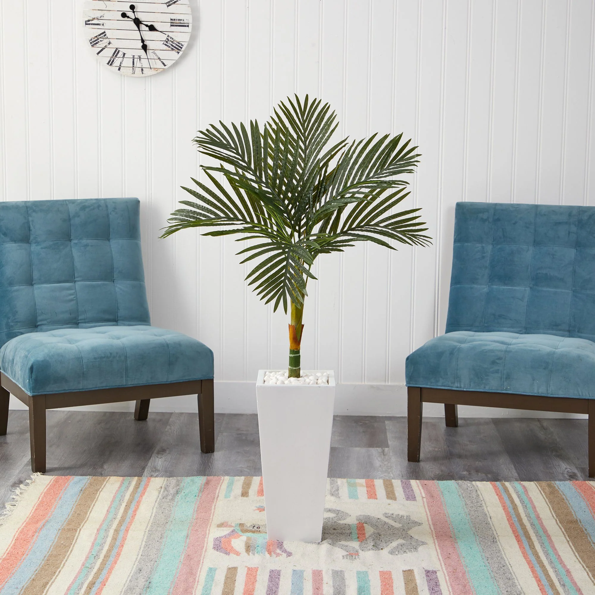4.5’ Golden Cane Artificial Palm Tree in Tall White Planter - Image 3