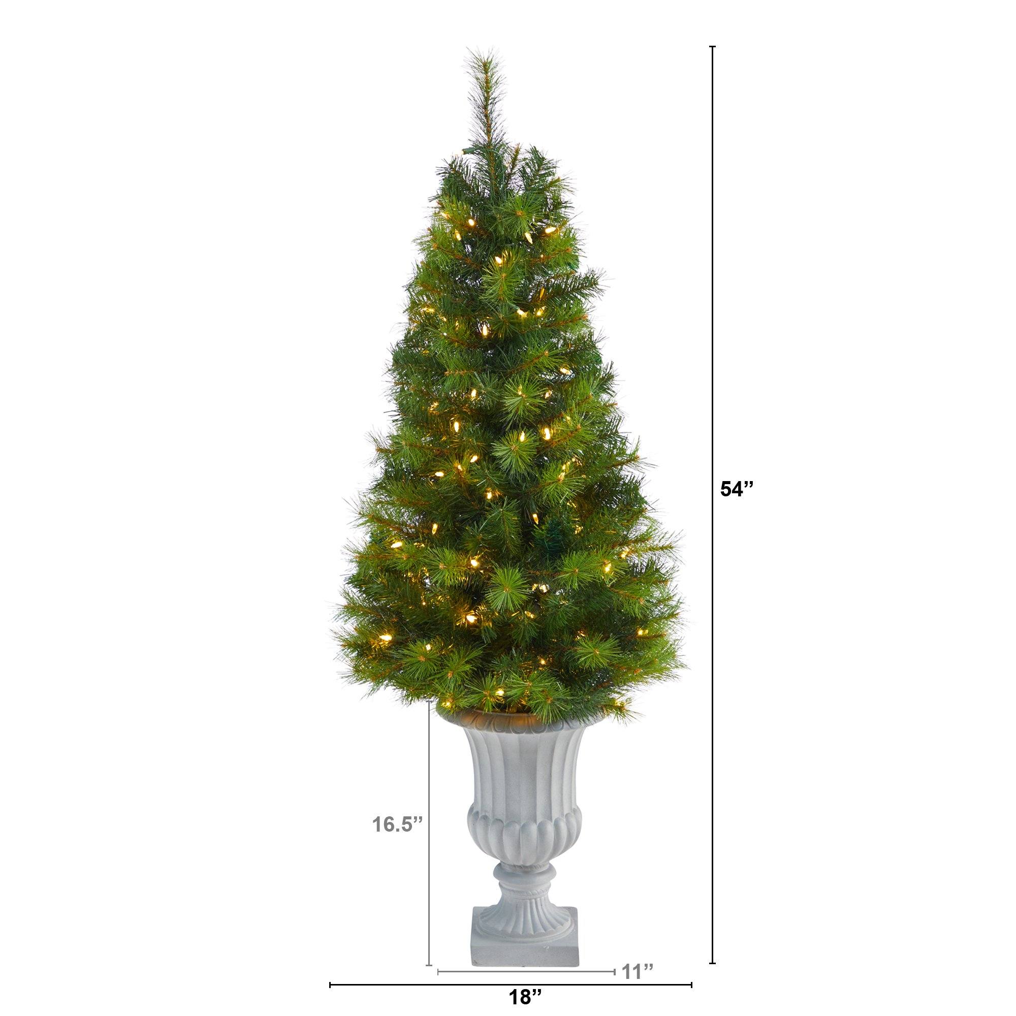 4.5’ Green Valley Pine Artificial Christmas Tree with 100 Warm White LED Lights and 201 Bendable Branches in Decorative Urn - Image 2