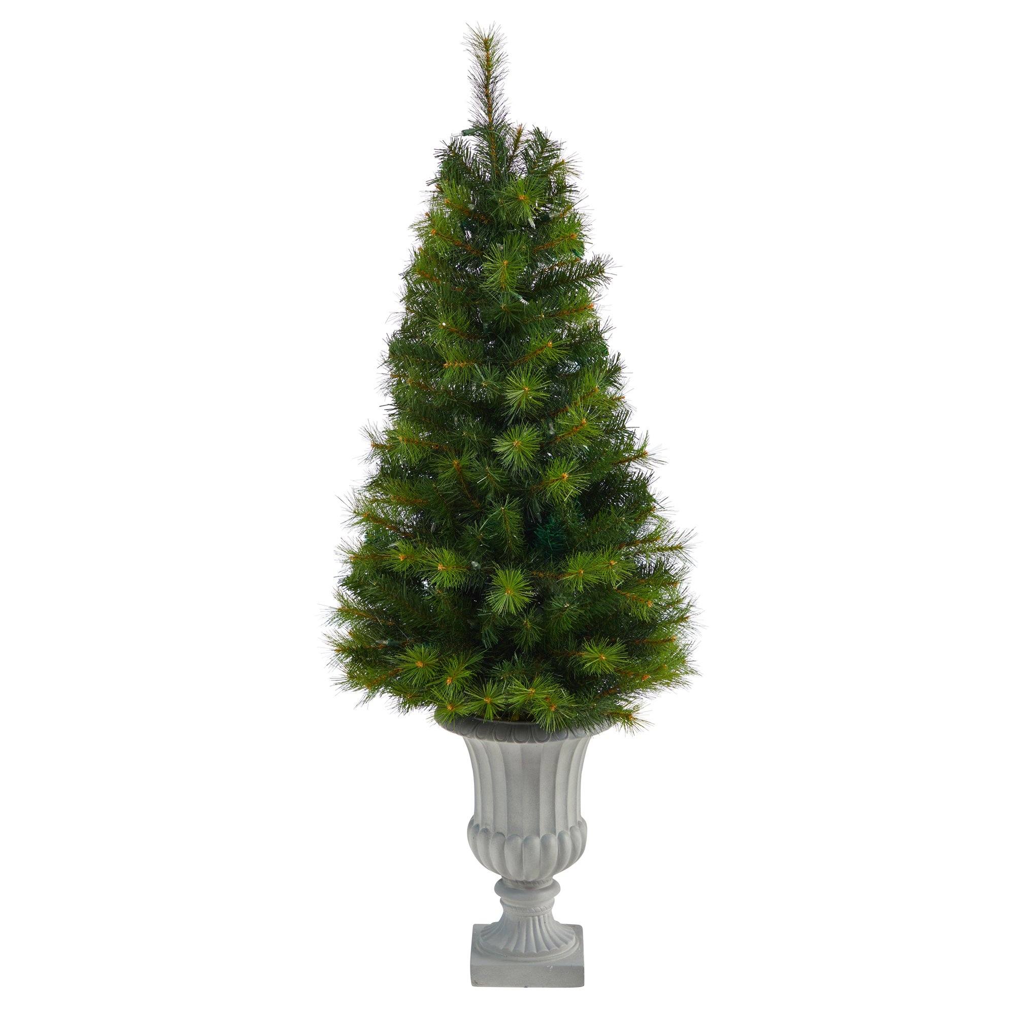 4.5’ Green Valley Pine Artificial Christmas Tree with 100 Warm White LED Lights and 201 Bendable Branches in Decorative Urn - Image 3