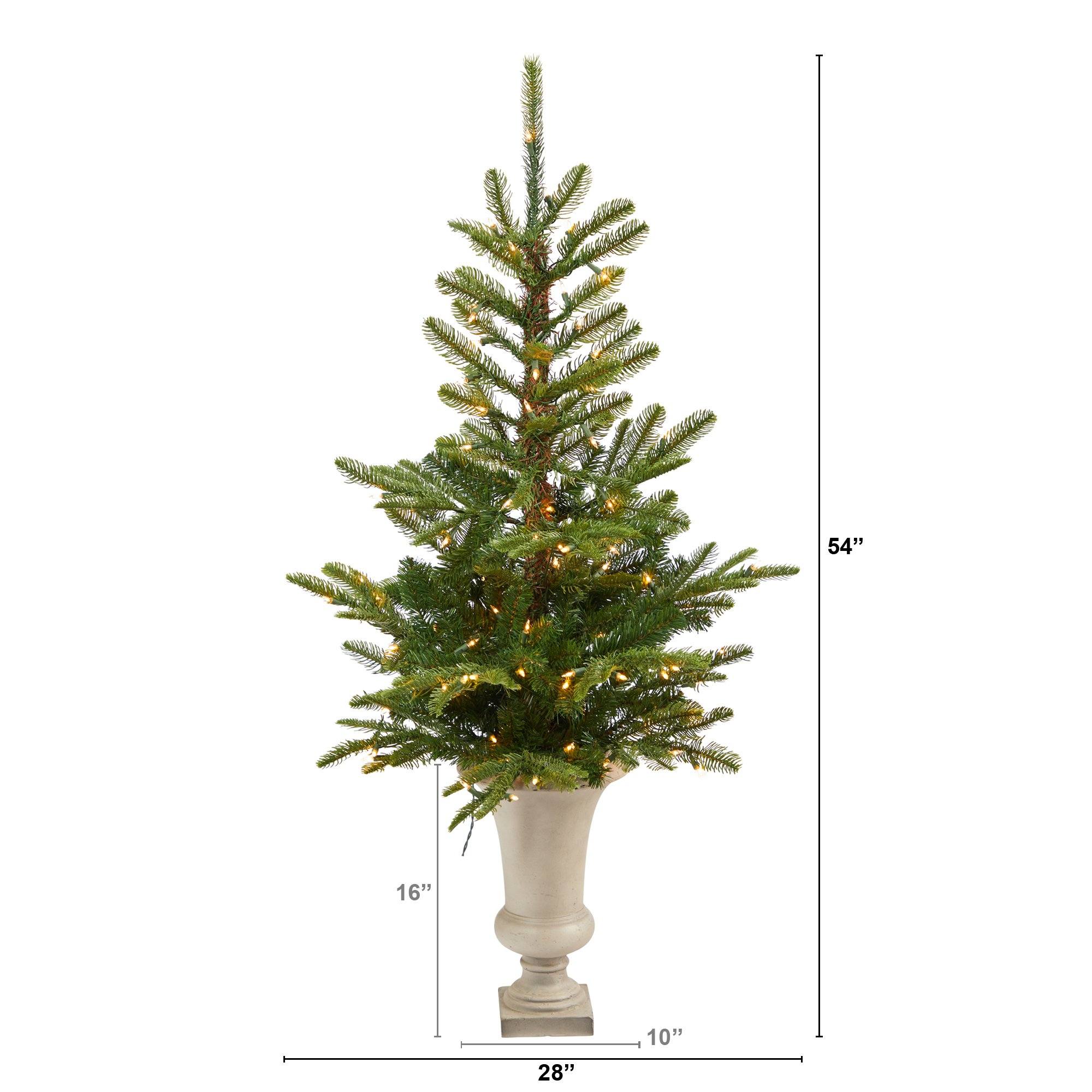 4.5’ Layered Washington Spruce Artificial Christmas Tree with 100 Clear LED Lights and 189 Bendable Branches in Sand Colored Urn - Image 2