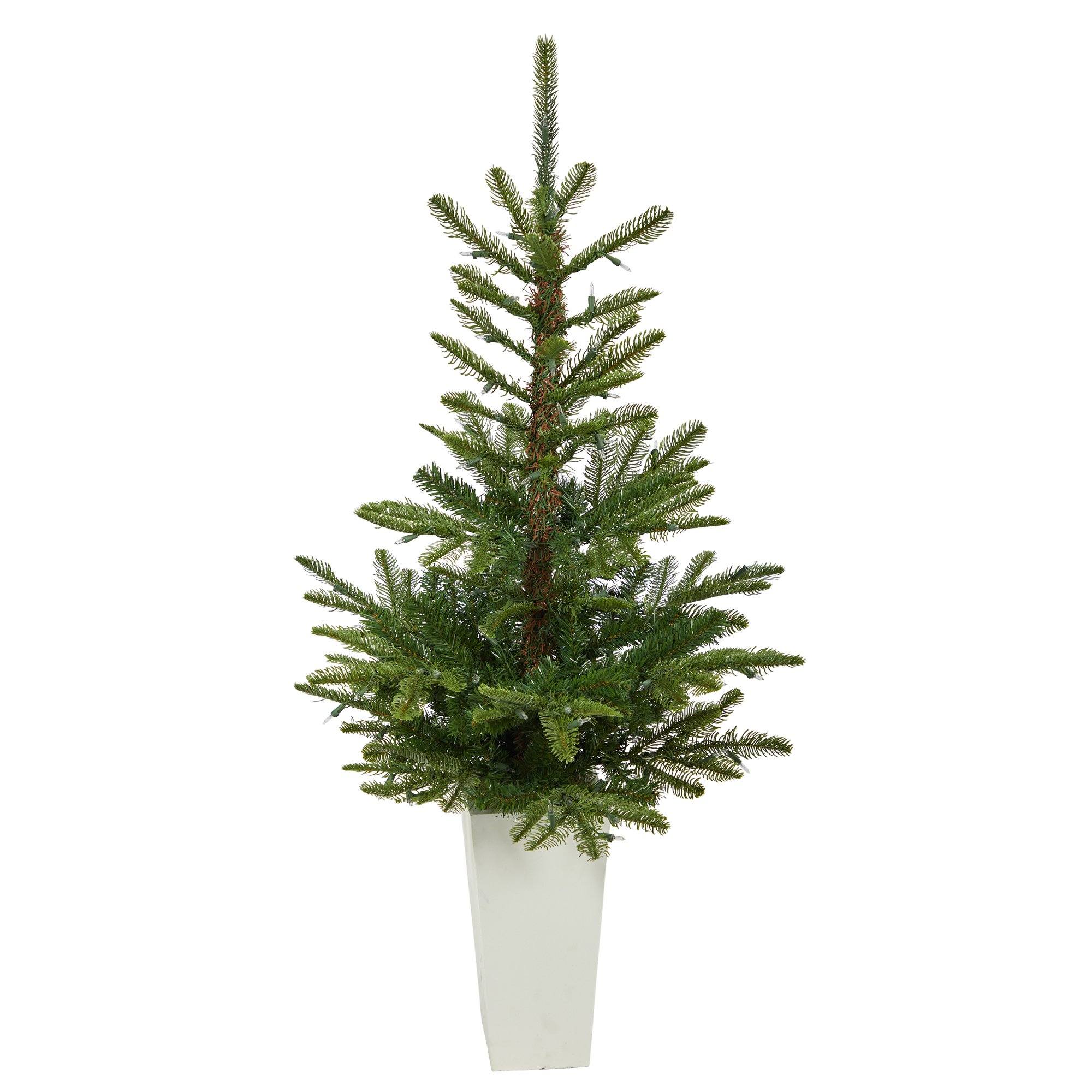 4.5’ Layered Washington Spruce Artificial Christmas Tree with 100 Clear LED Lights and 189 Bendable Branches in White Planter - Image 3