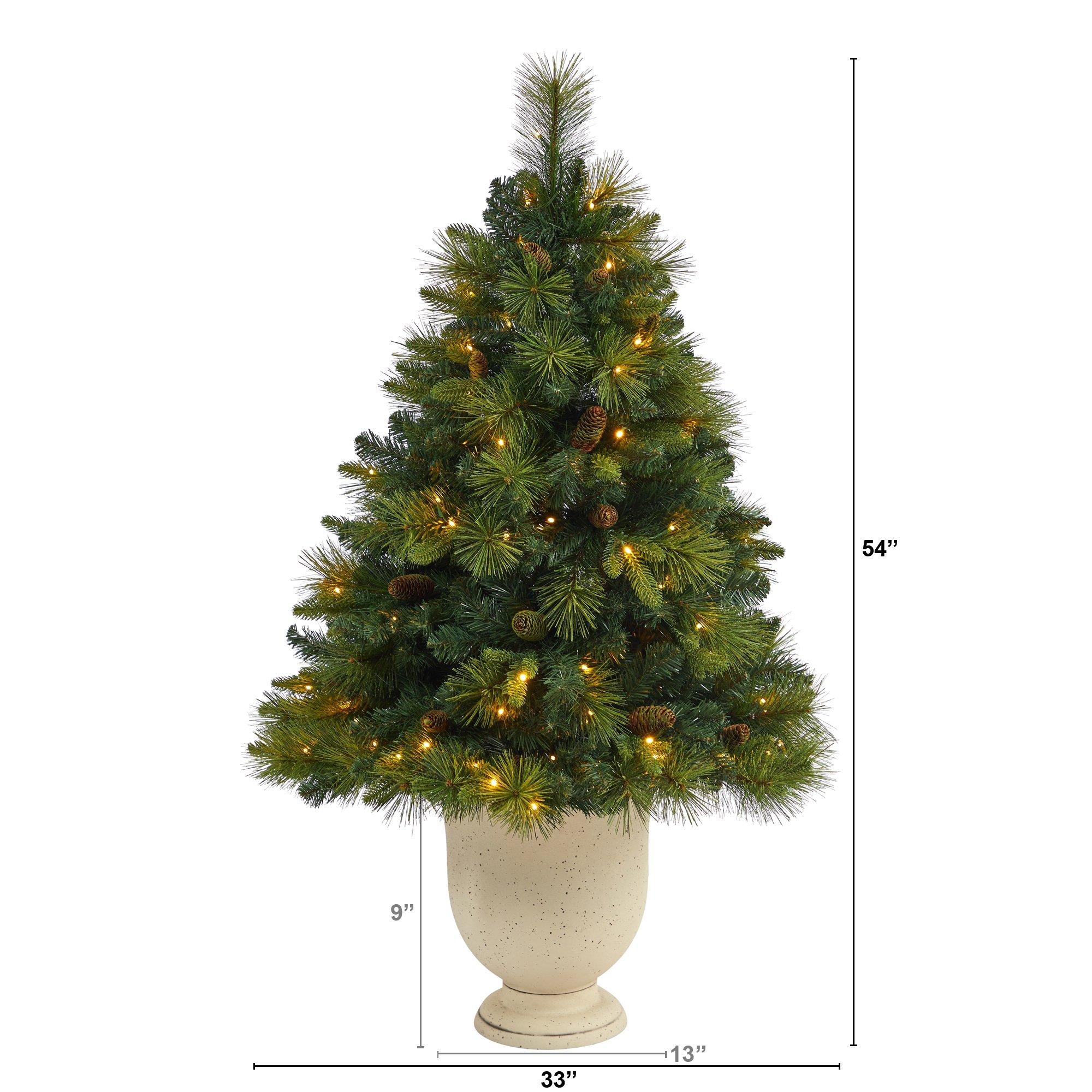 4.5’ North Carolina Mixed Pine Artificial Christmas Tree with 130 Warm White LED Lights, 459 Bendable Branches and Pinecones in Decorative Urn - Image 2