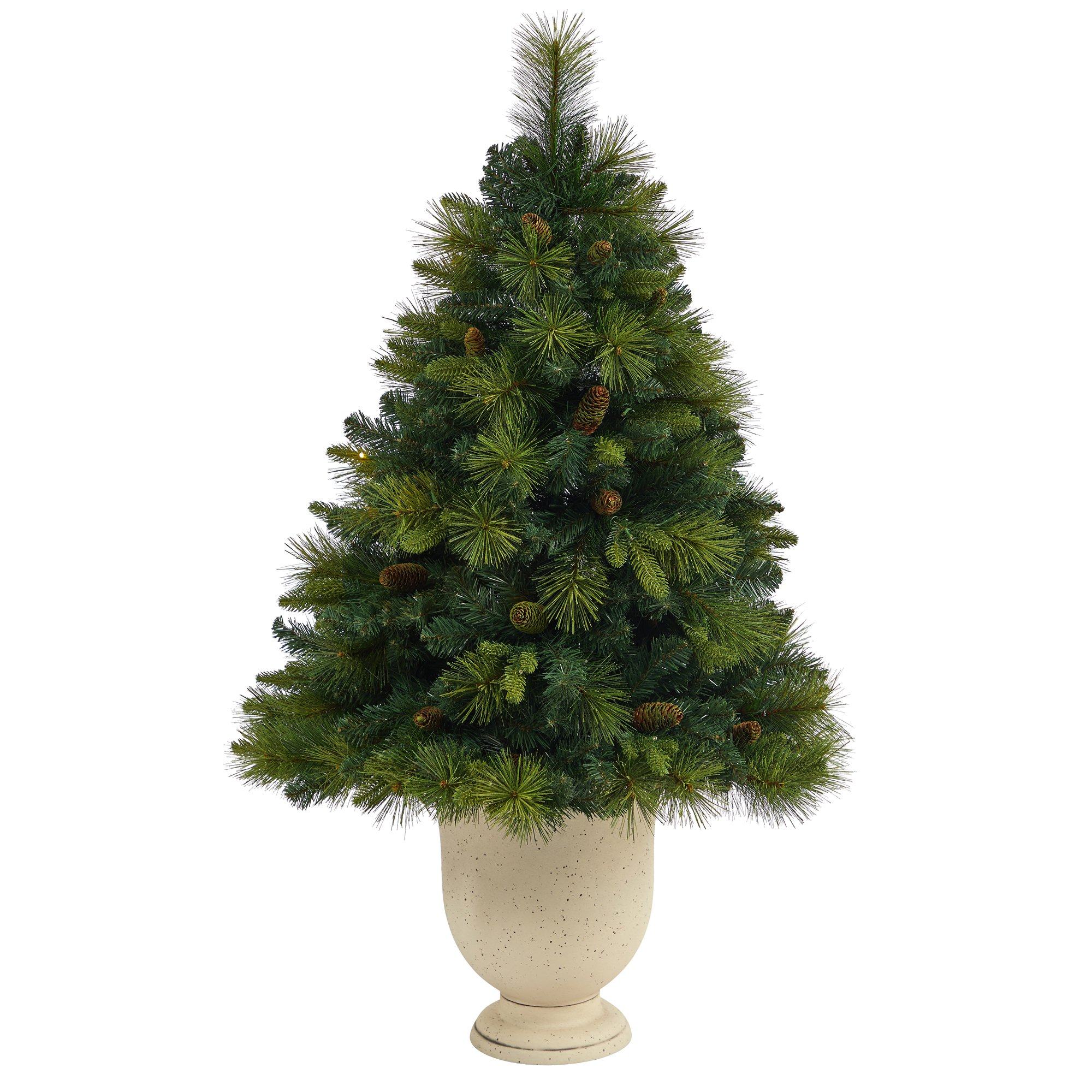 4.5’ North Carolina Mixed Pine Artificial Christmas Tree with 130 Warm White LED Lights, 459 Bendable Branches and Pinecones in Decorative Urn - Image 3