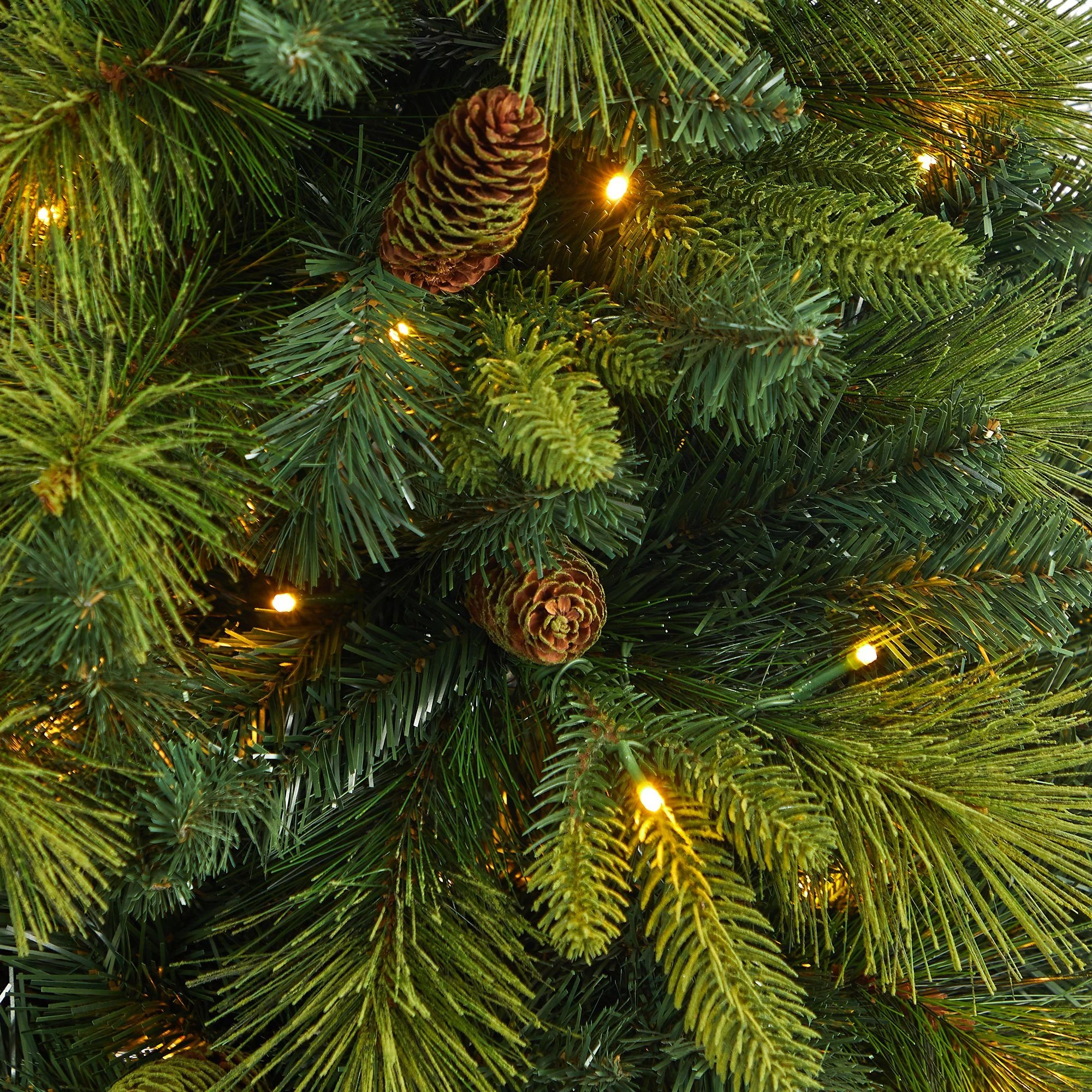 4.5’ North Carolina Mixed Pine Artificial Christmas Tree with 130 Warm White LED Lights, 459 Bendable Branches and Pinecones in Decorative Urn - Image 4