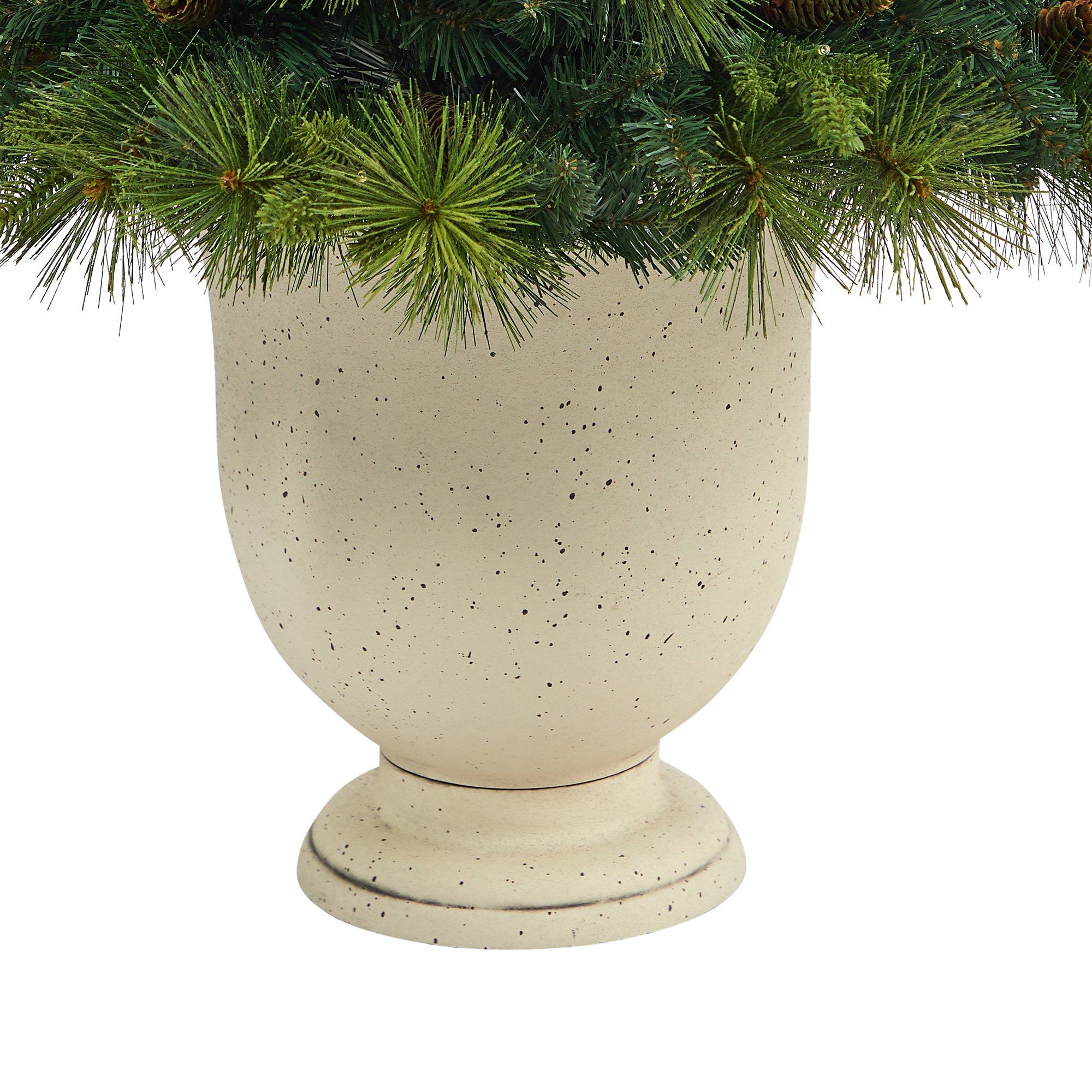 4.5’ North Carolina Mixed Pine Artificial Christmas Tree with 130 Warm White LED Lights, 459 Bendable Branches and Pinecones in Decorative Urn - Image 6
