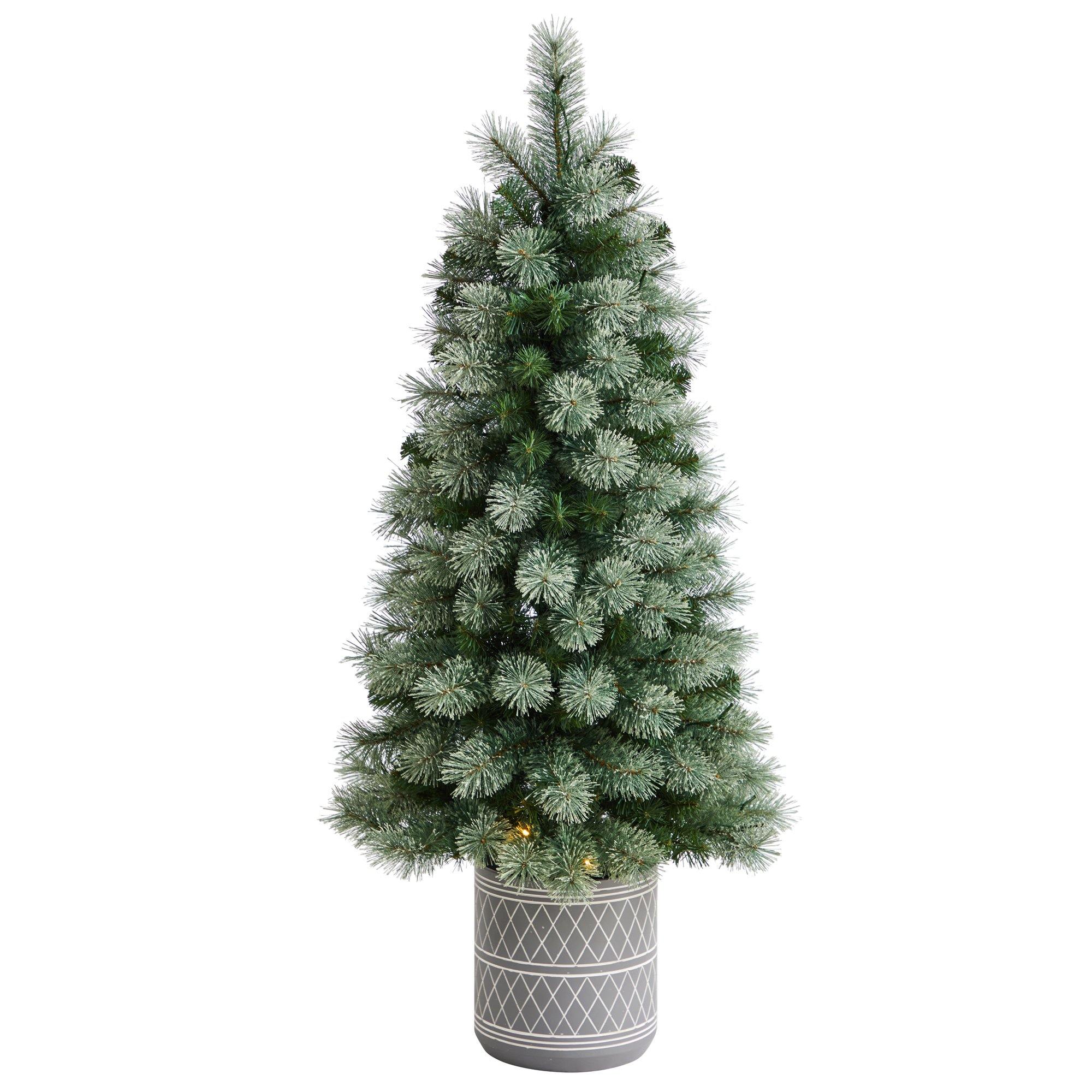 4.5’ Nova Scotia Artificial Christmas Tree in Engraved Geometric Stone Planter - Image 3