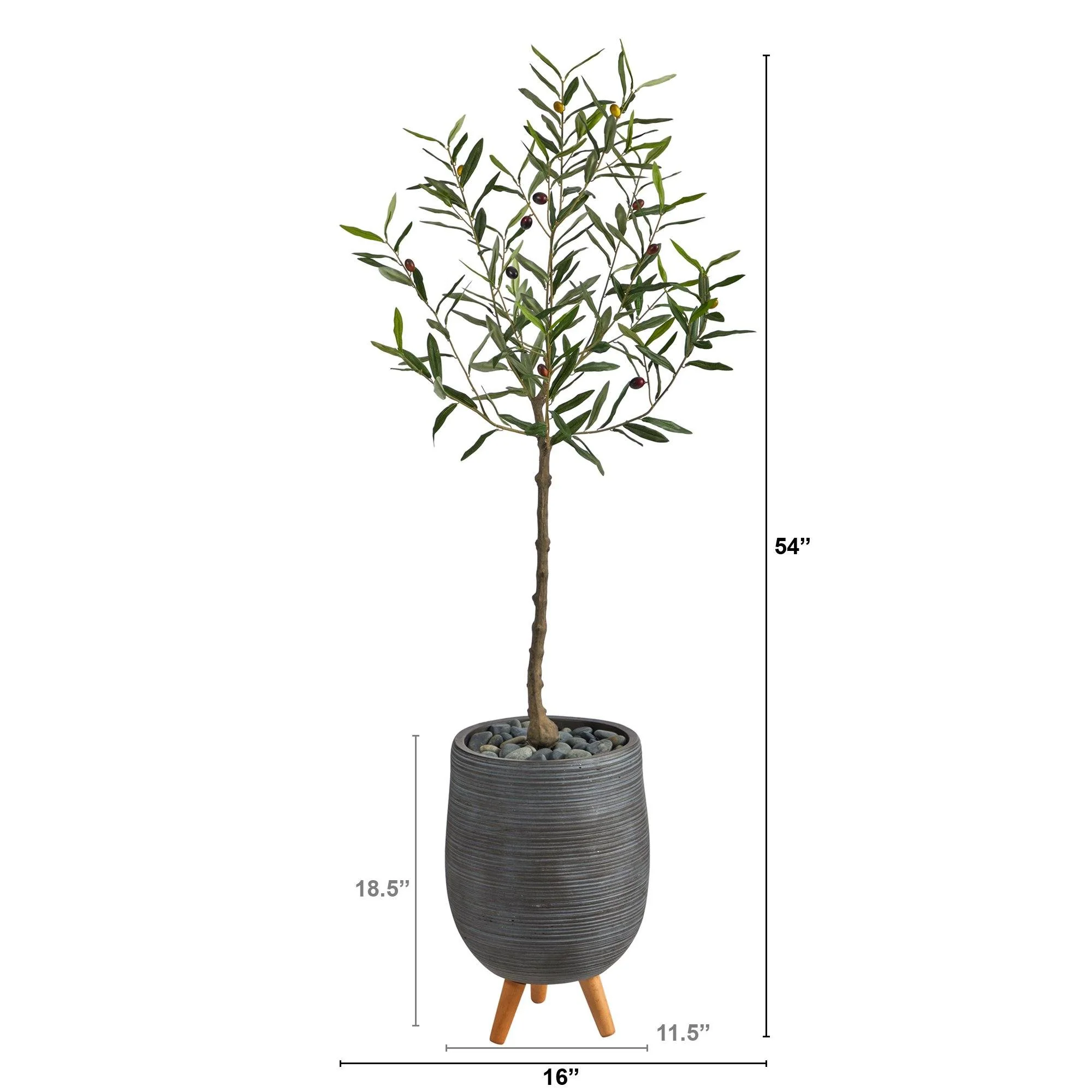4.5’ Artificial Olive Tree in Gray Planter with Stand - Image 2