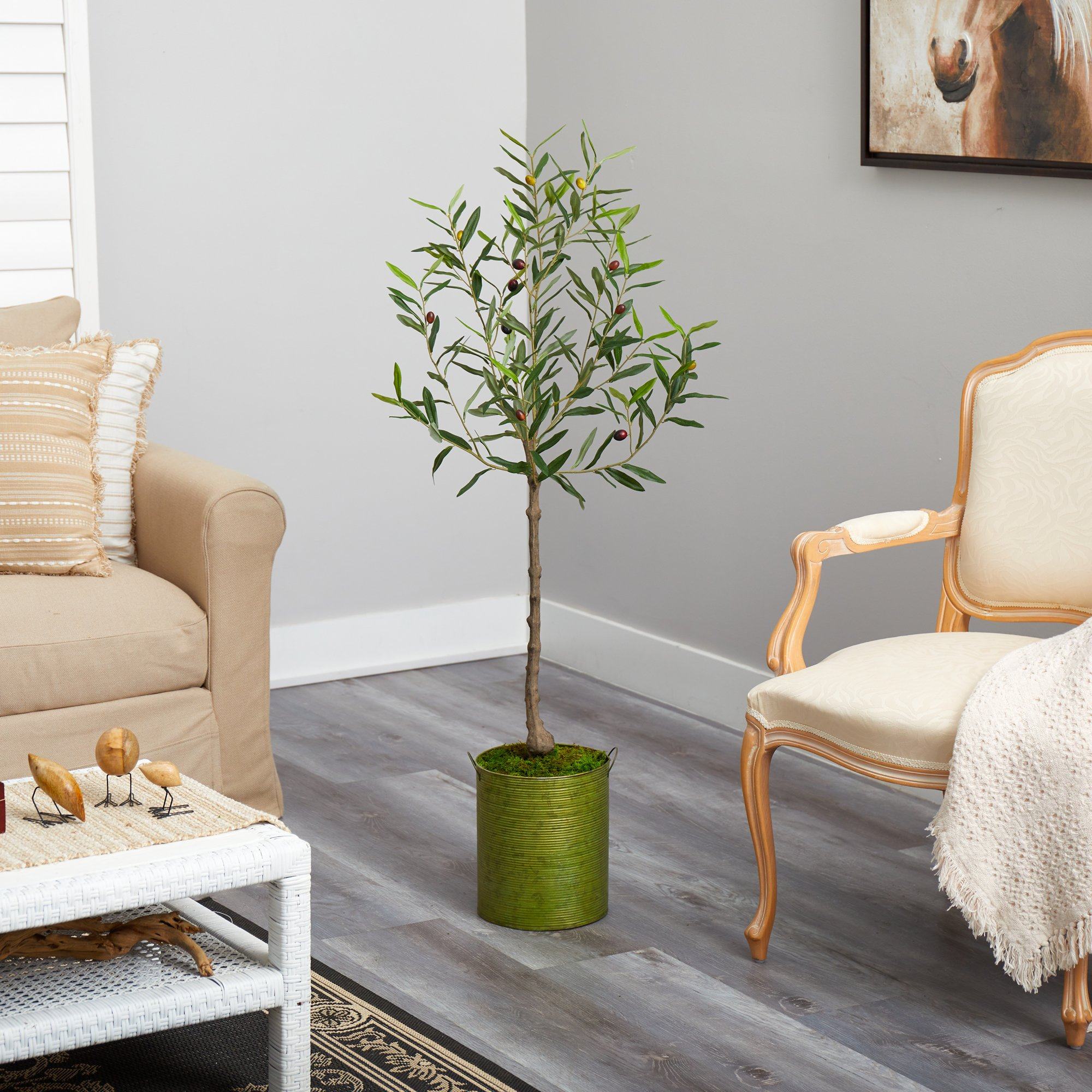 4.5’ Olive Artificial Tree in Green Planter - Image 4