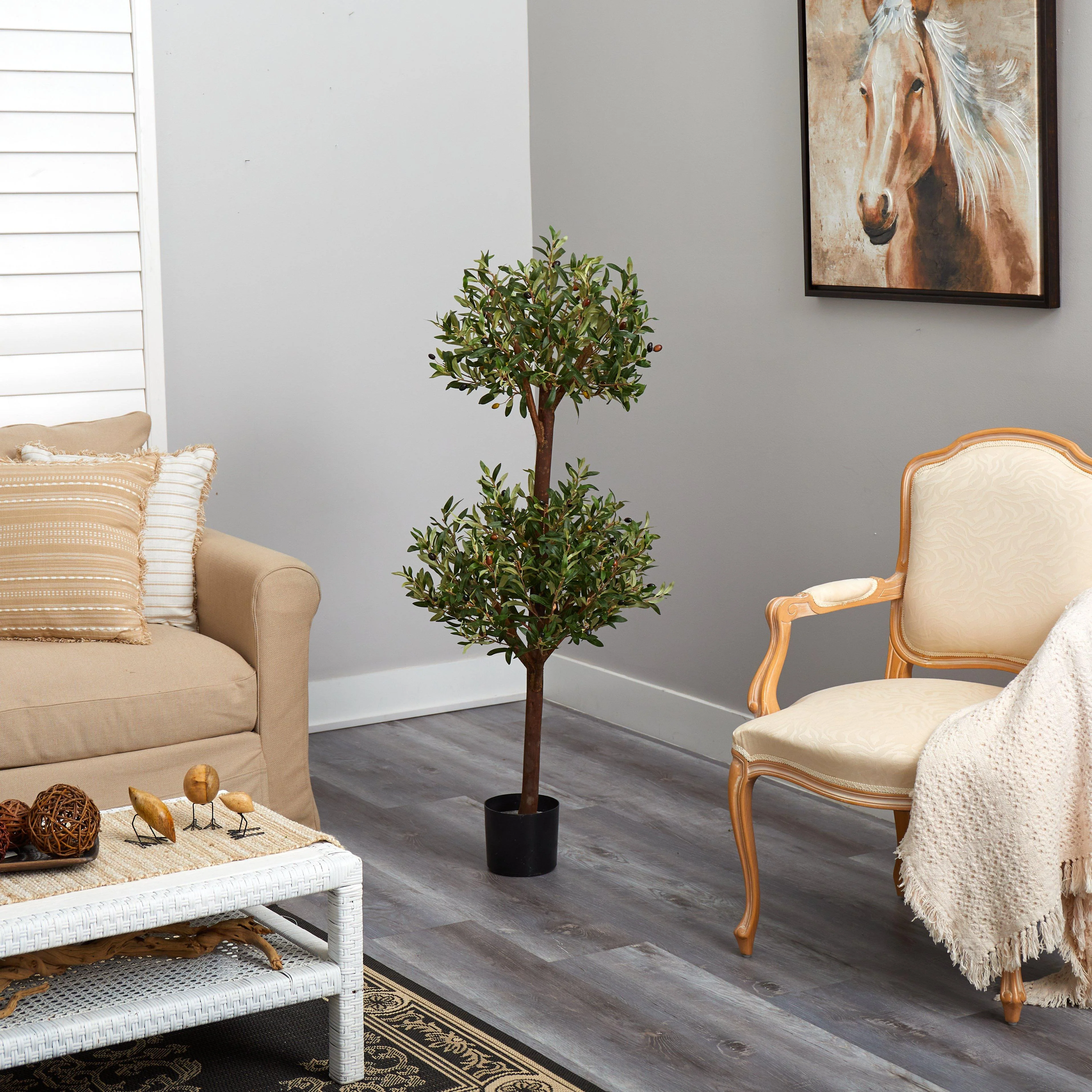 4.5' Olive Double Topiary Silk Tree - Image 3