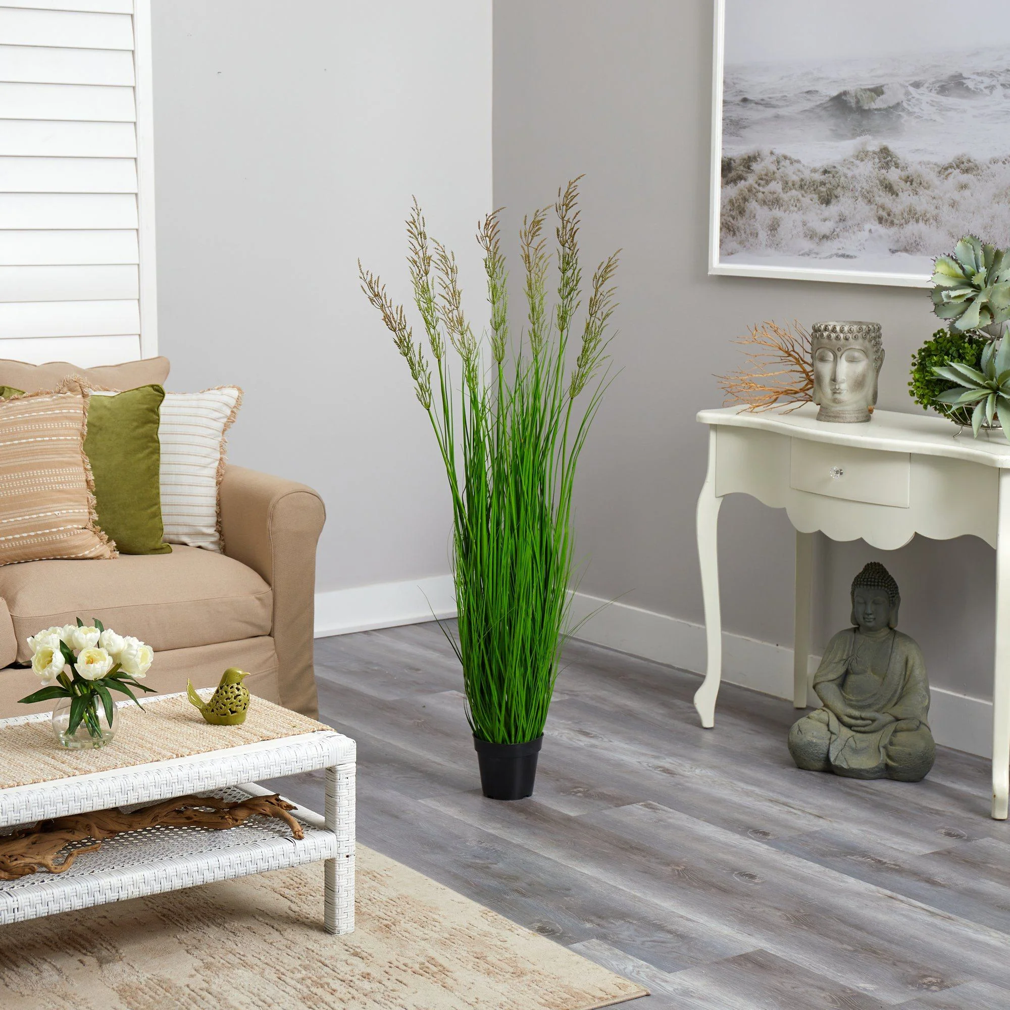 4.5’ Plum Grass Artificial Plant with Warm Plumes - Image 3