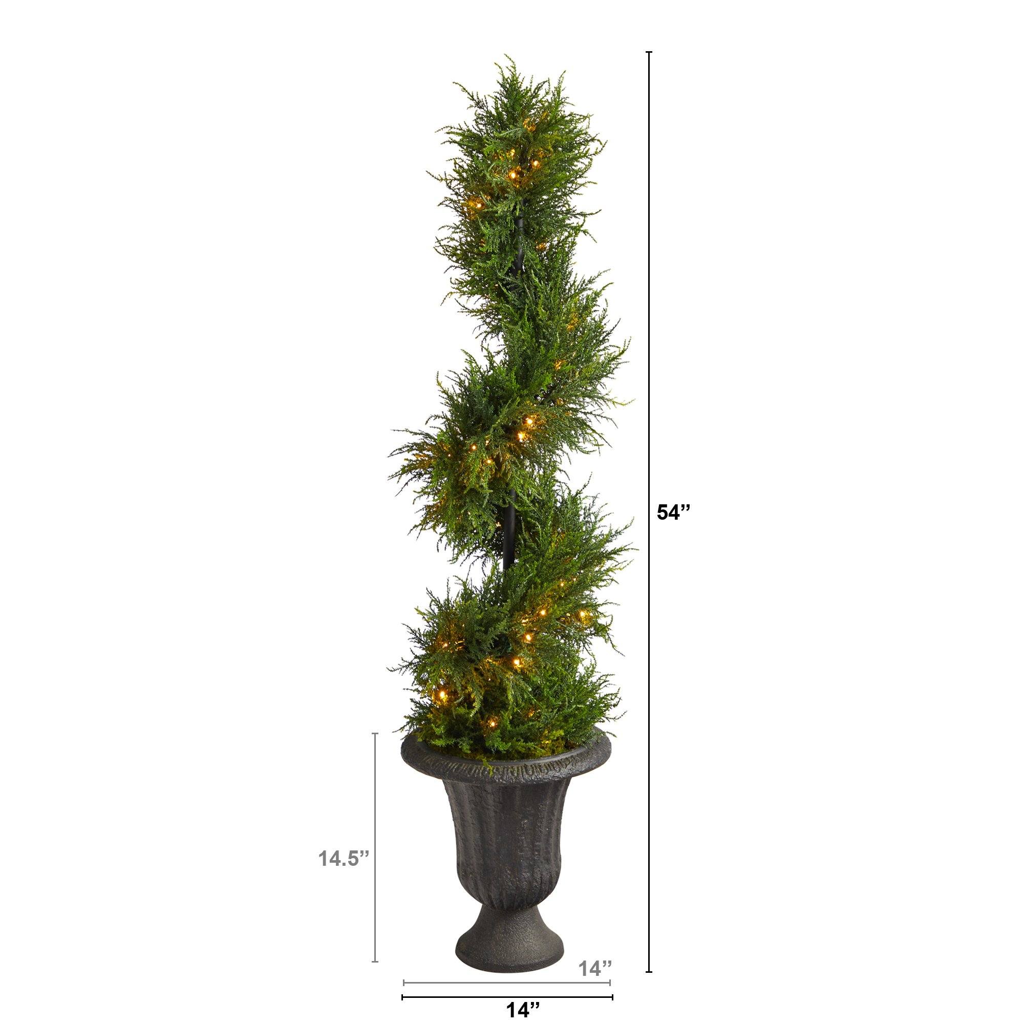 4.5’ Spiral Cypress Artificial Tree in Charcoal Urn with 80 Clear LED Lights UV Resistant (Indoor/Outdoor) - Image 2