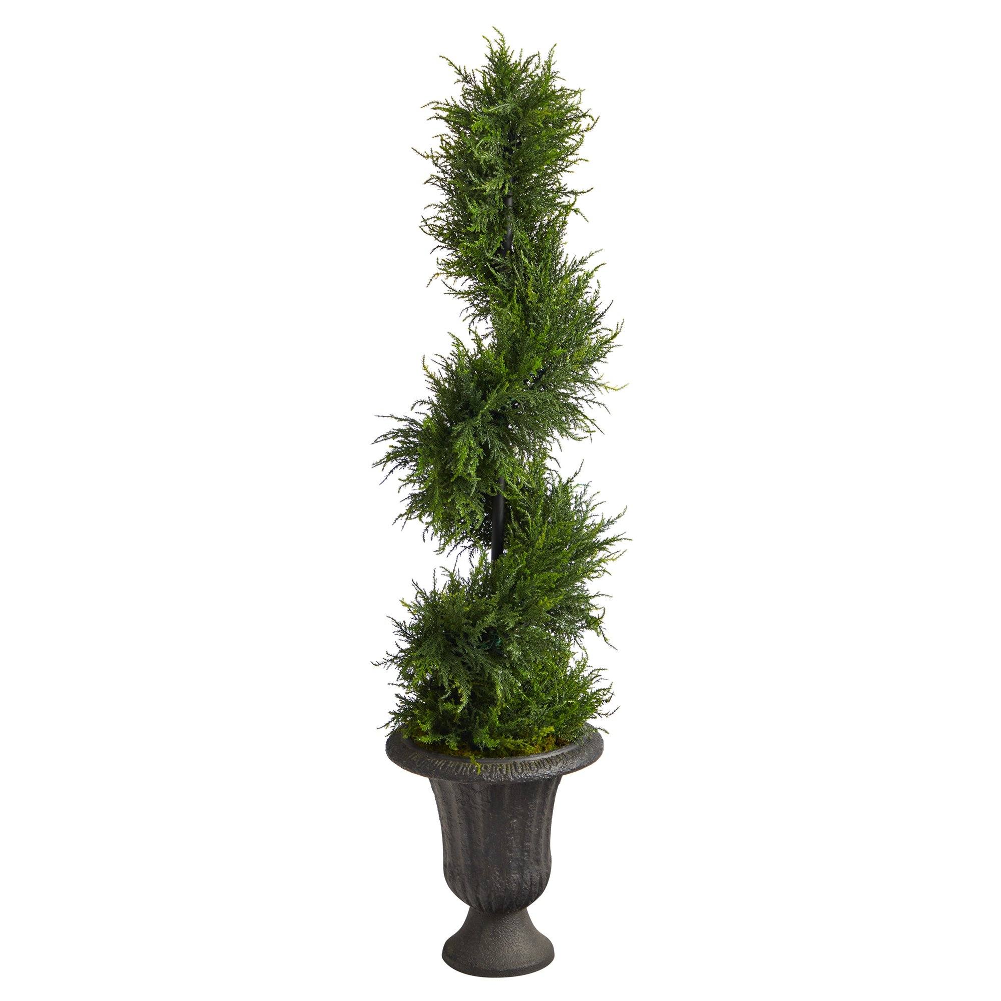 4.5’ Spiral Cypress Artificial Tree in Charcoal Urn with 80 Clear LED Lights UV Resistant (Indoor/Outdoor) - Image 3