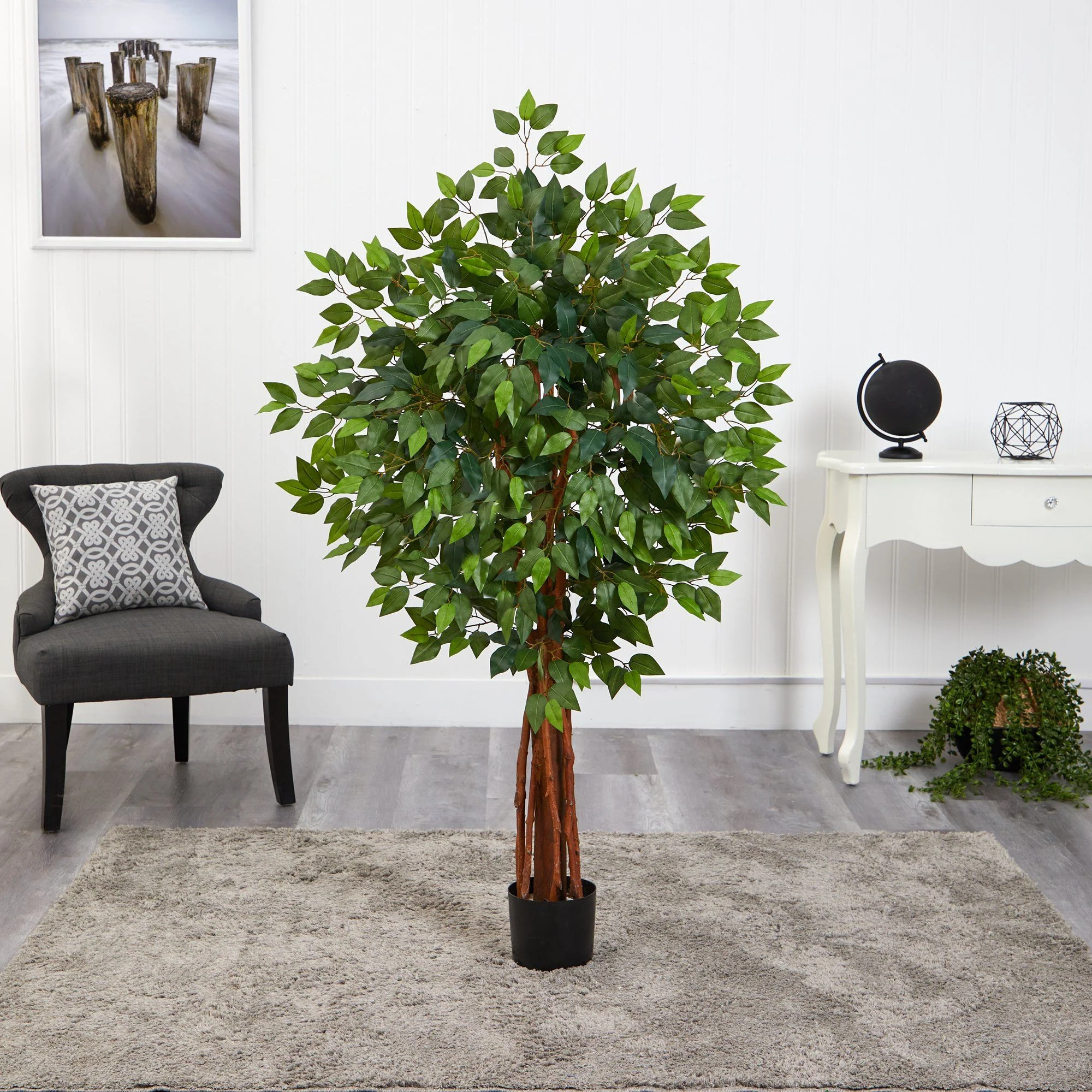 4.5’ Super Deluxe Ficus Artificial Tree with Natural Trunk - Image 3