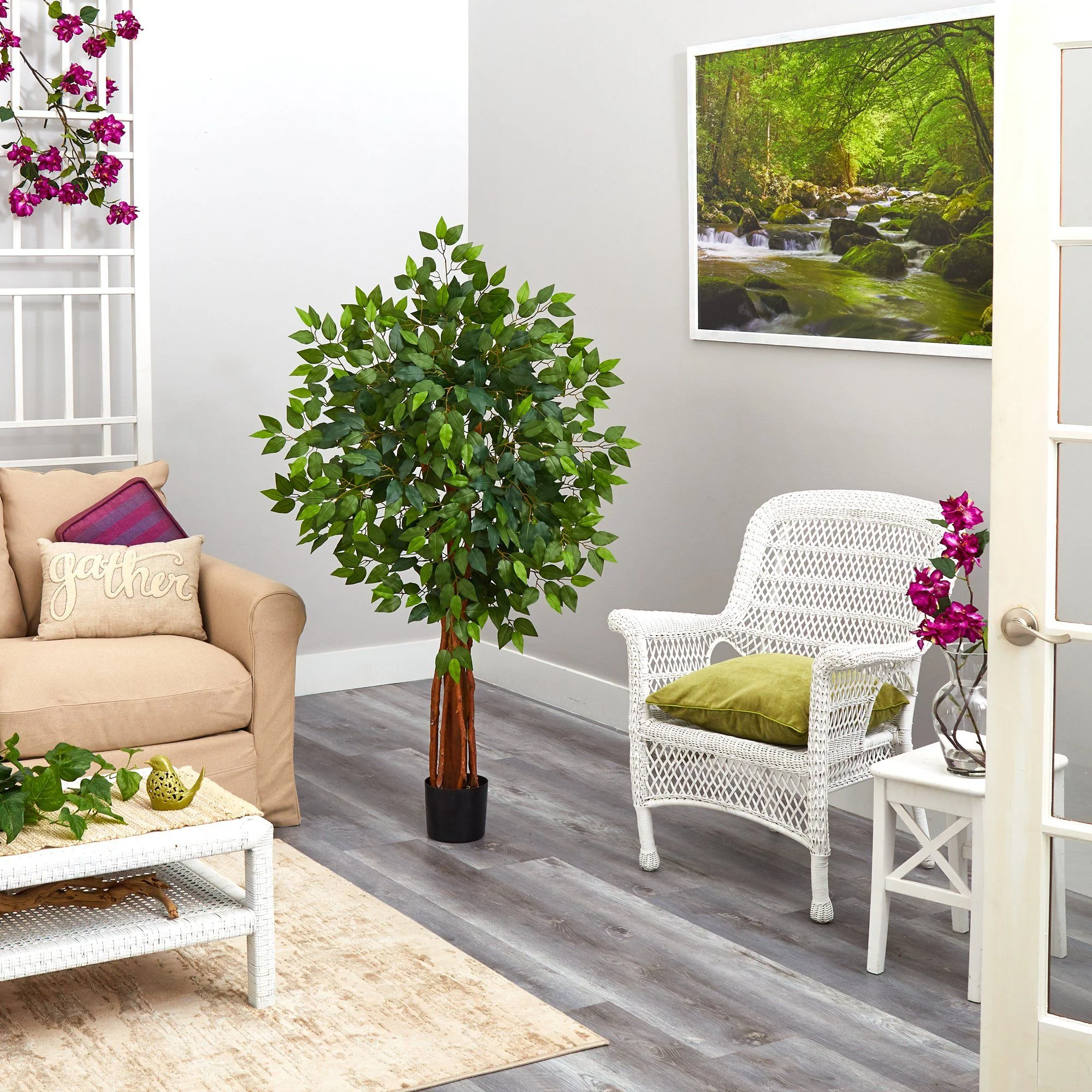 4.5’ Super Deluxe Ficus Artificial Tree with Natural Trunk - Image 4