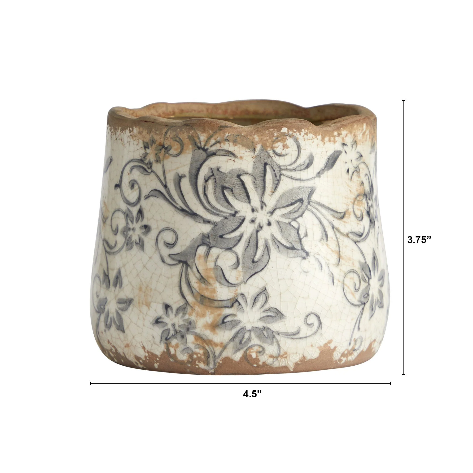 4.5” Tuscan Ceramic Gray Scroll Planter - Image 3