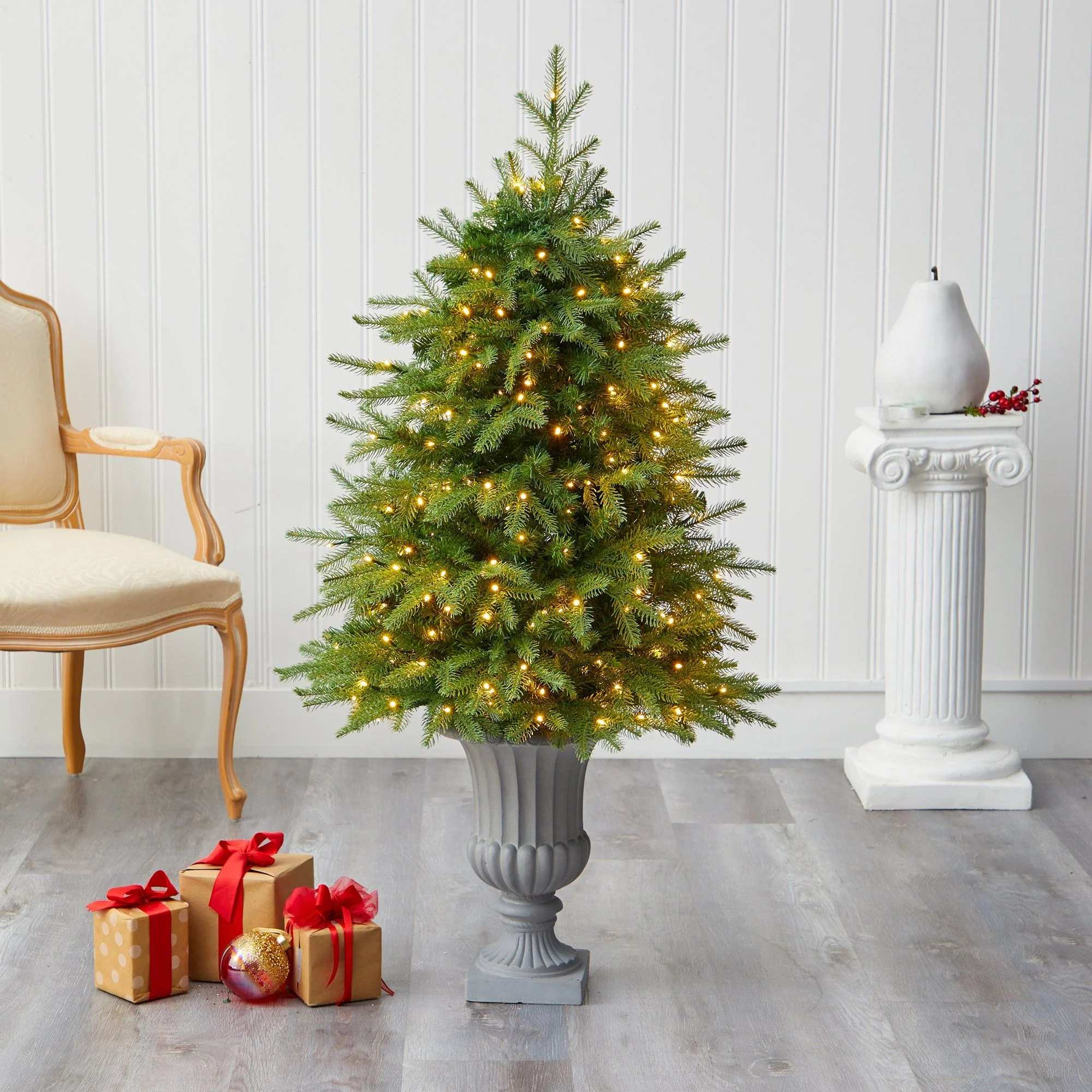 4.5’ Vancouver Fir “Natural Look” Artificial Christmas Tree with 250 Clear LED Lights and 814 Bendable Branches in Decorative Planter - Image 7