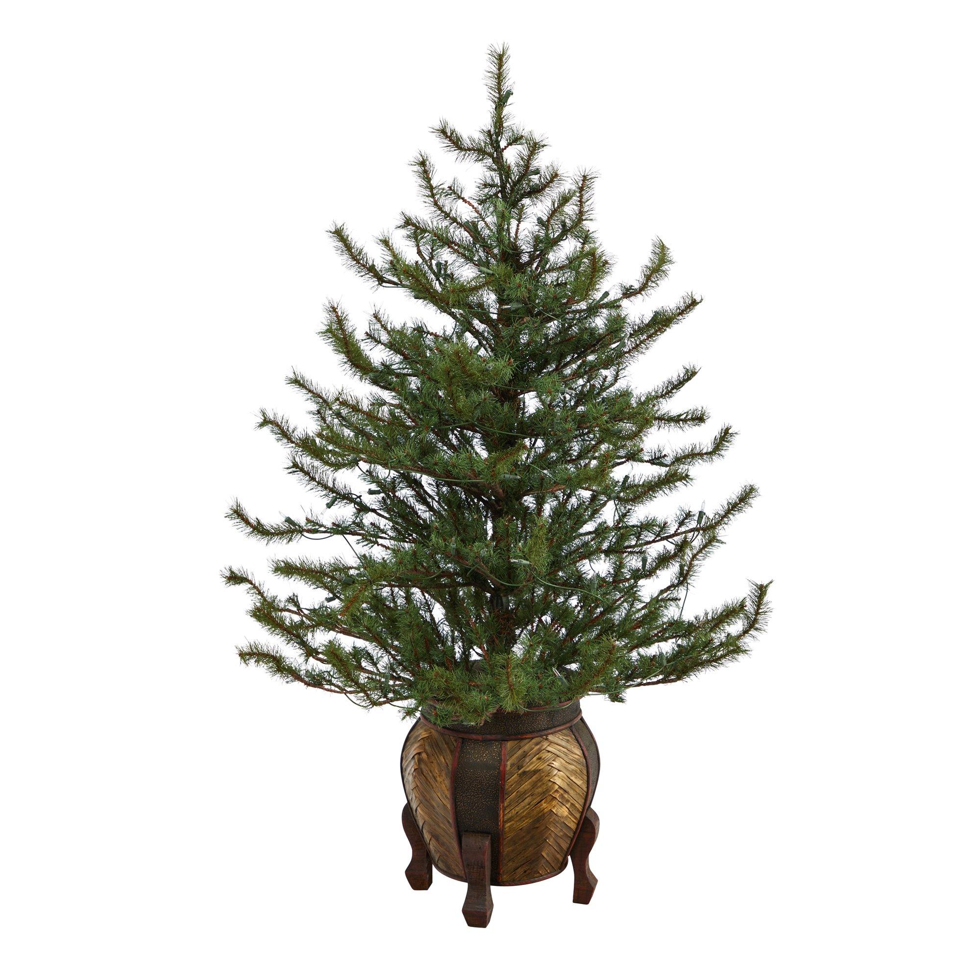 4.5’ Vancouver Mountain Pine Artificial Christmas Tree with 100 Clear Lights and 374 Bendable Branches in Decorative Planter - Image 3