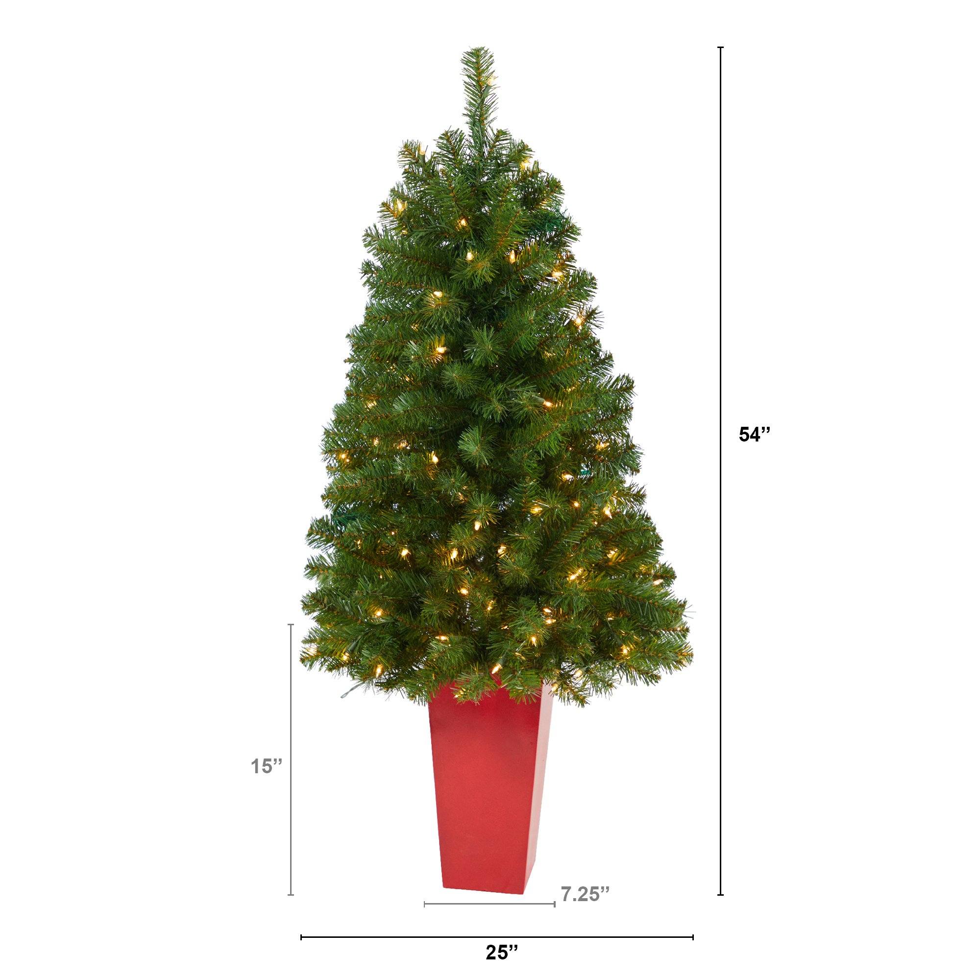 4.5’ Virginia Fir Artificial Christmas Tree with 100 Clear Lights and 223 Bendable Branches in Red Planter - Image 2