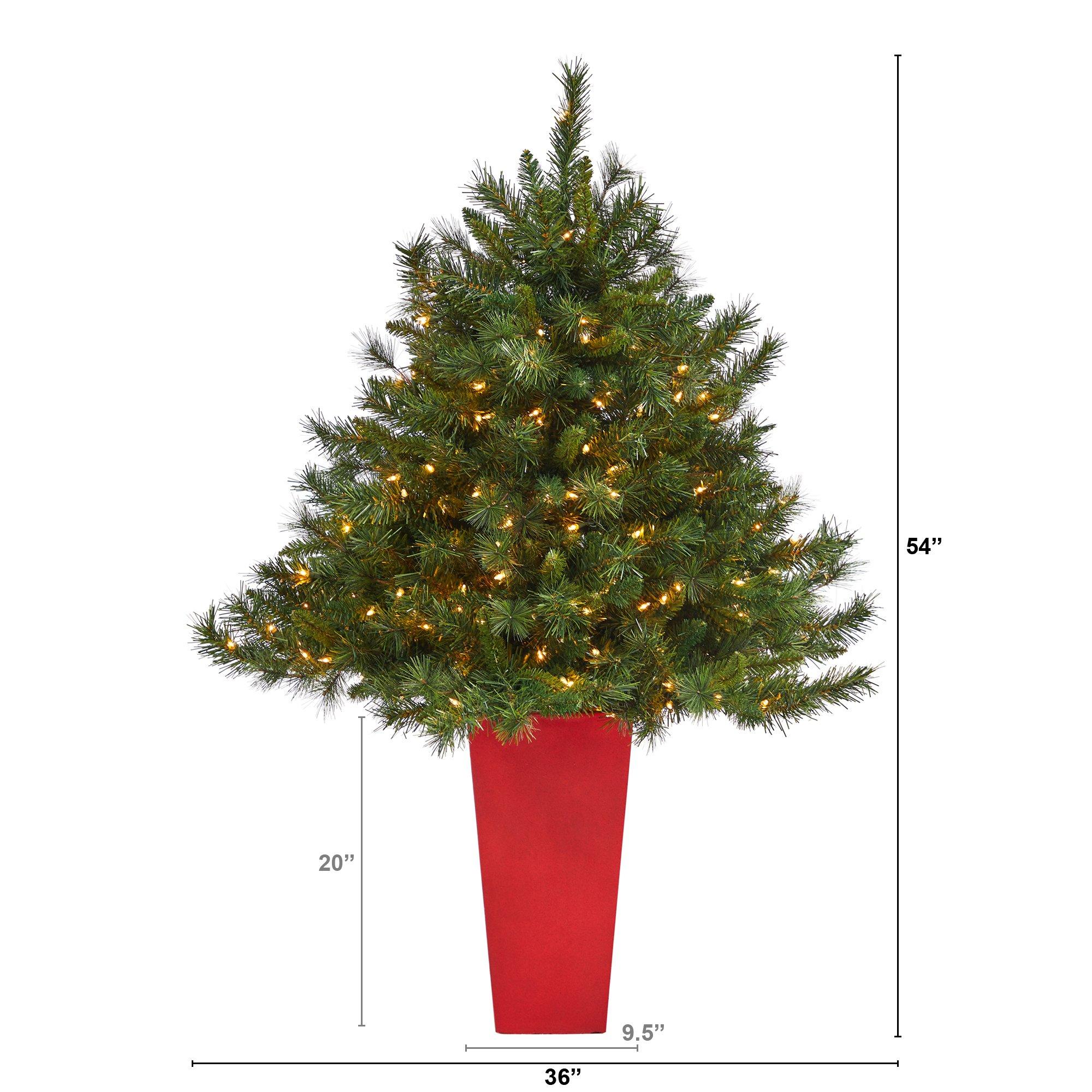 4.5’ Wyoming Mixed Pine Artificial Christmas Tree with 250 Clear Lights and 462 Bendable Branches in Red Tower Planter - Image 6