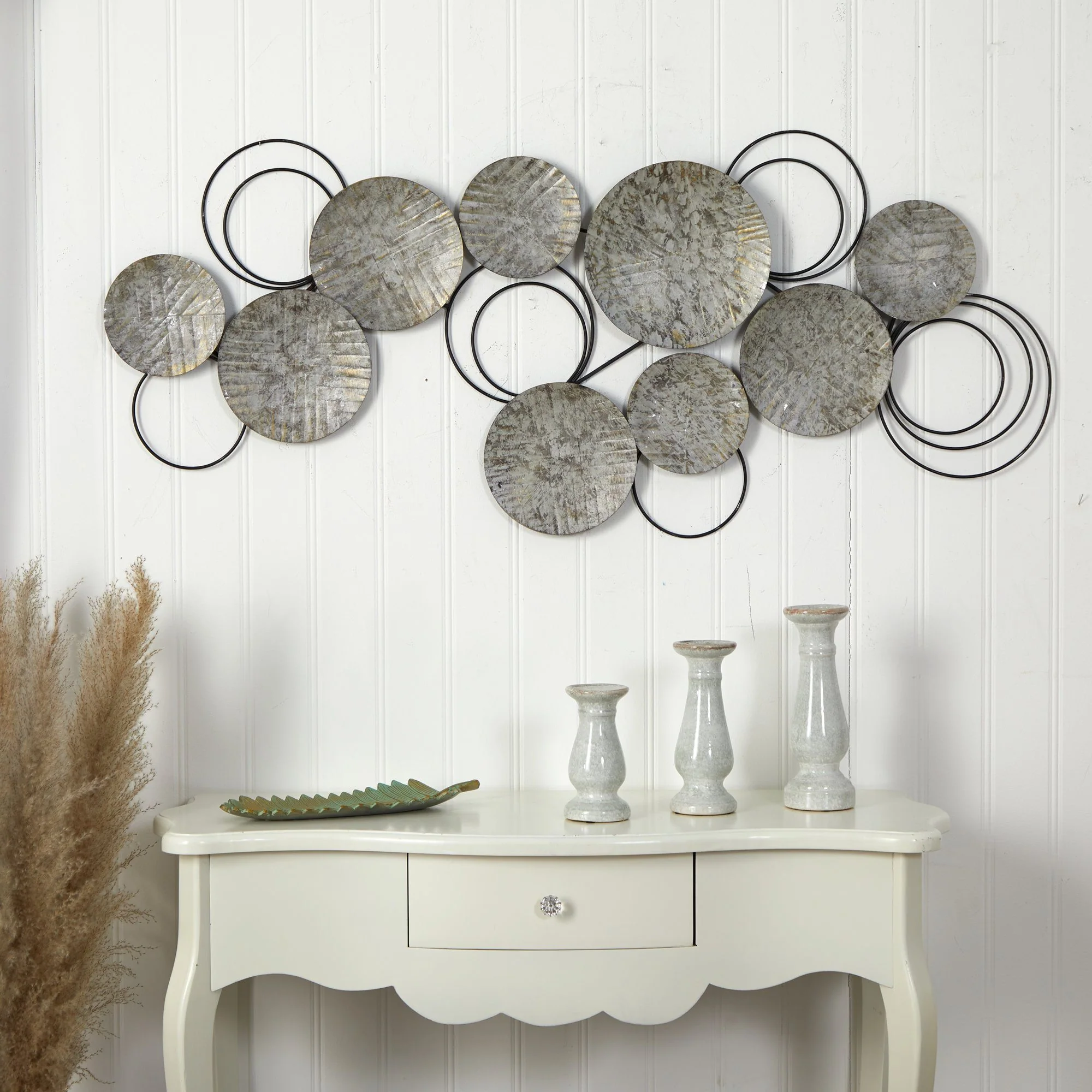 4.5’ x 2’ Galvanized Embossed Metal Discs Wall Art Decor - Image 3