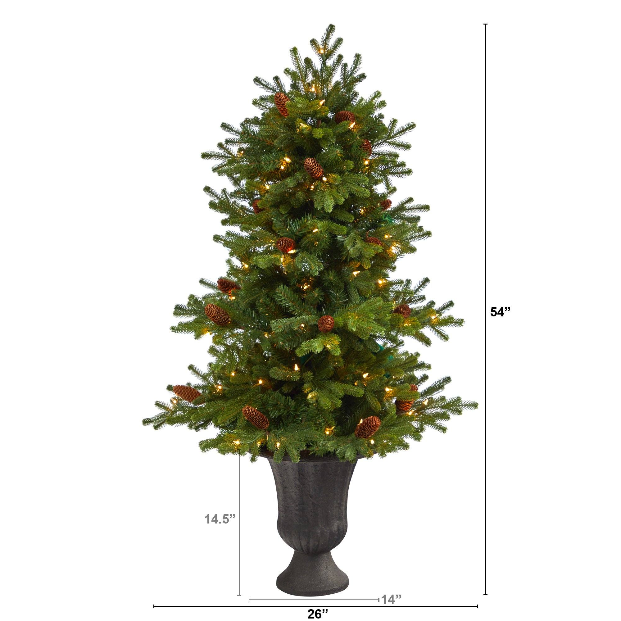 4.5’ Yukon Mountain Fir Artificial Christmas Tree with 100 Clear Lights, Pine Cones and 386 Bendable Branches in Charcoal Planter - Image 2