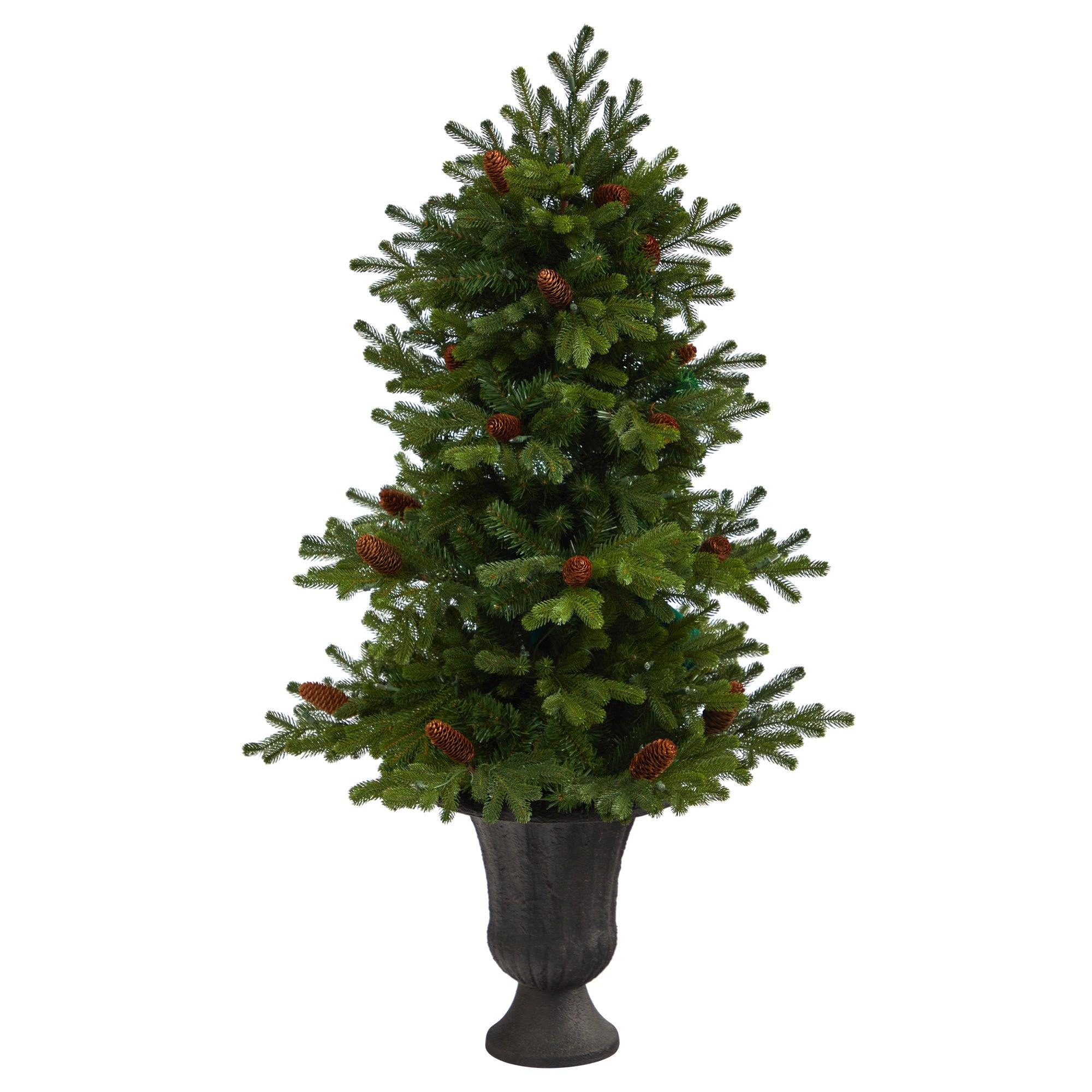 4.5’ Yukon Mountain Fir Artificial Christmas Tree with 100 Clear Lights, Pine Cones and 386 Bendable Branches in Charcoal Planter - Image 3