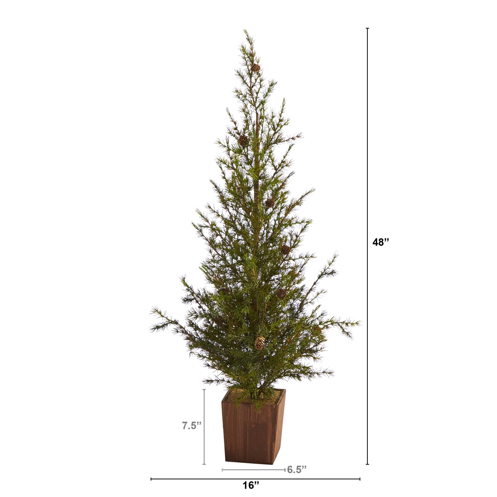 4’ Alpine “Natural Look” Artificial Christmas Tree in Wood Planter with Pine Cones - Image 2