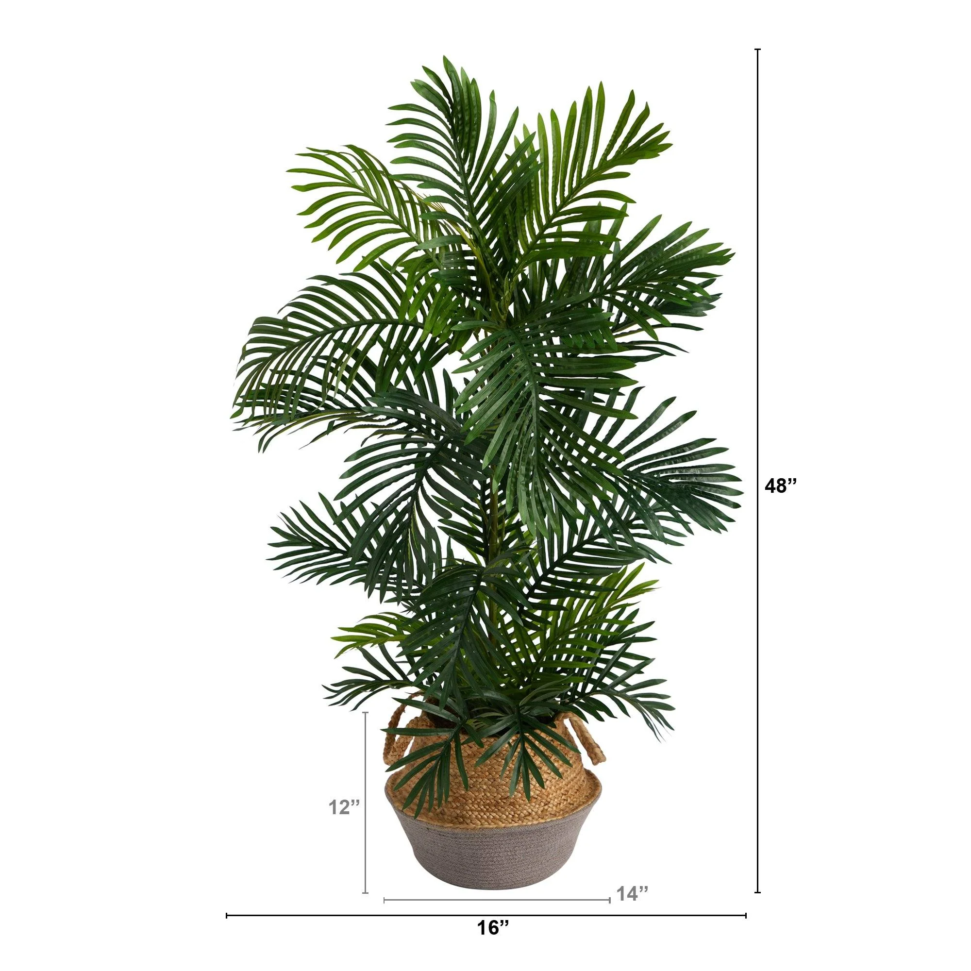 4’ Areca Palm Tree in Boho Chic Handmade Cotton & Jute Gray Woven Planter UV Resistant - Image 2