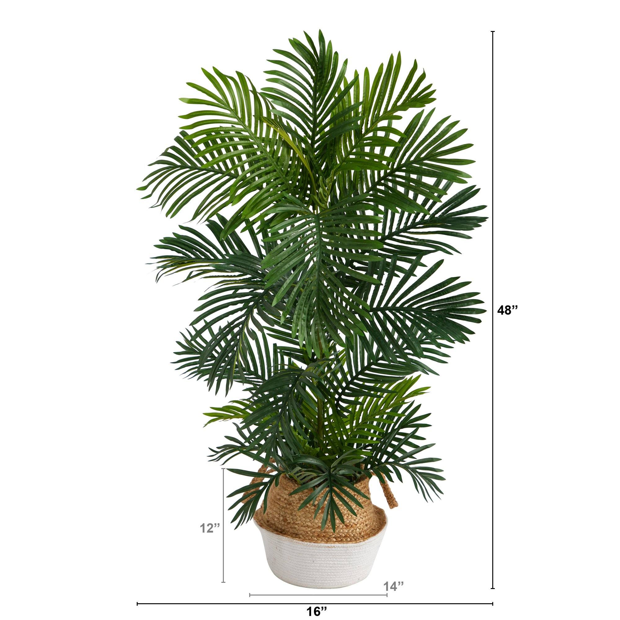 4’ Areca Palm Tree in Boho Chic Handmade Cotton & Jute White Woven Planter UV Resistant - Image 2