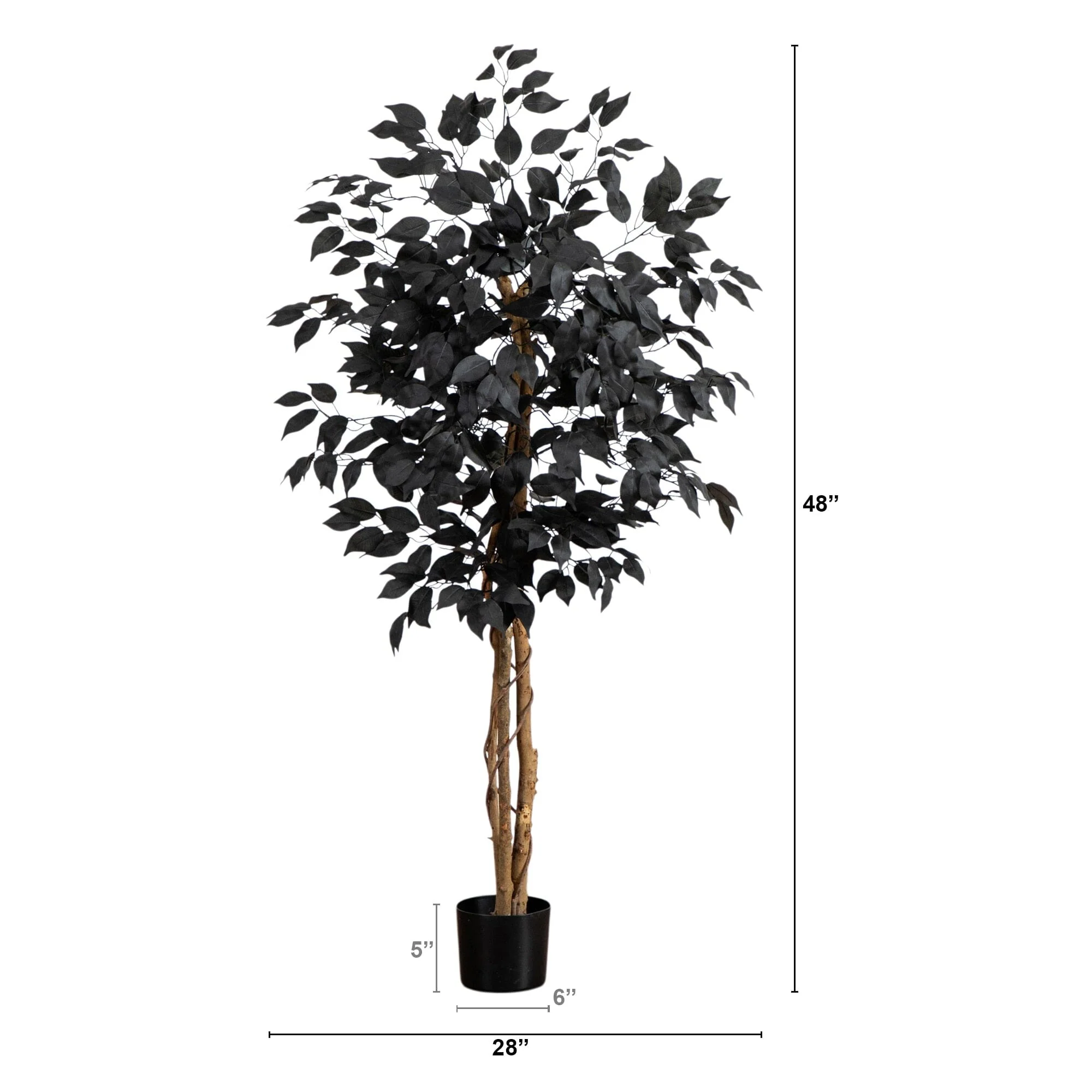 4' Artificial Halloween Black Ficus Tree with Natural Trunk - Image 5