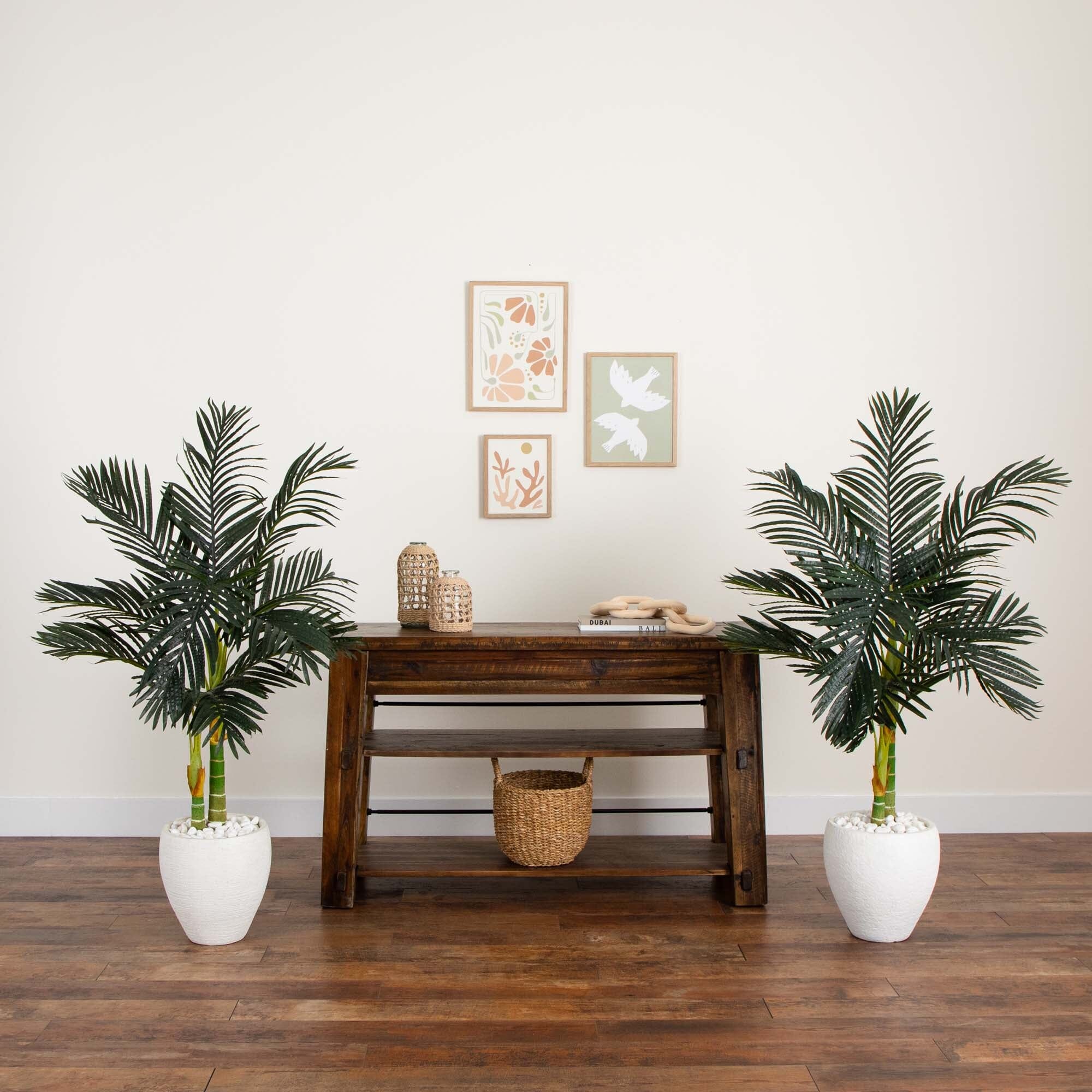 4’ Artificial Double Stalk Golden Cane Palm Tree-  Set of 2 - Image 3