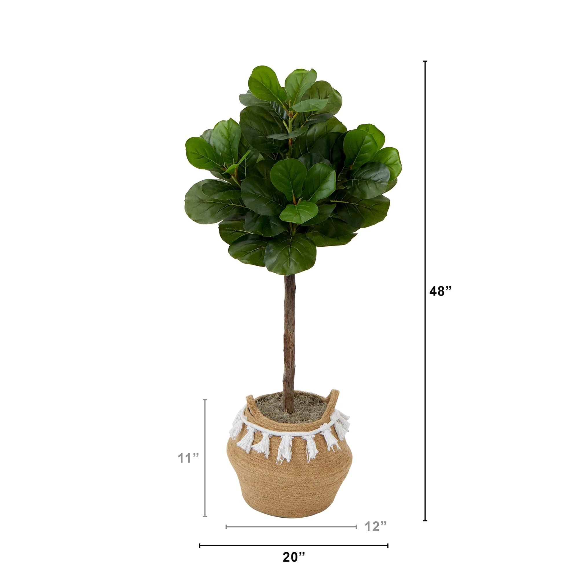 4' Artificial Fiddle Leaf Fig Tree with Handmade Jute & Cotton Basket with Tassels DIY KIT - Image 3