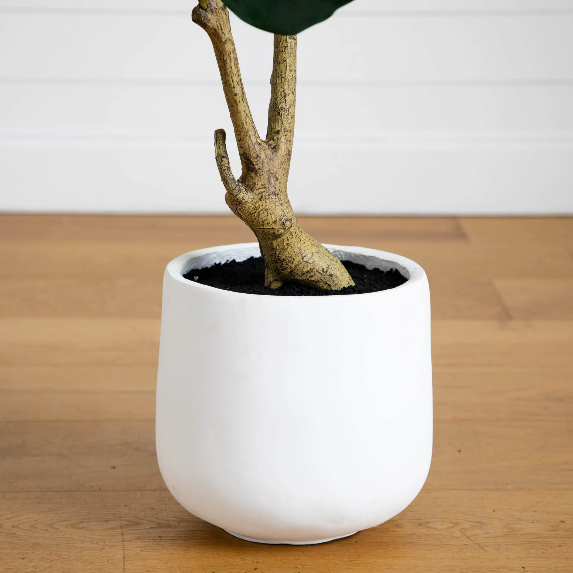 4' Artificial Lush Fiddle Leaf Tree in Decorative White Planter - Image 4