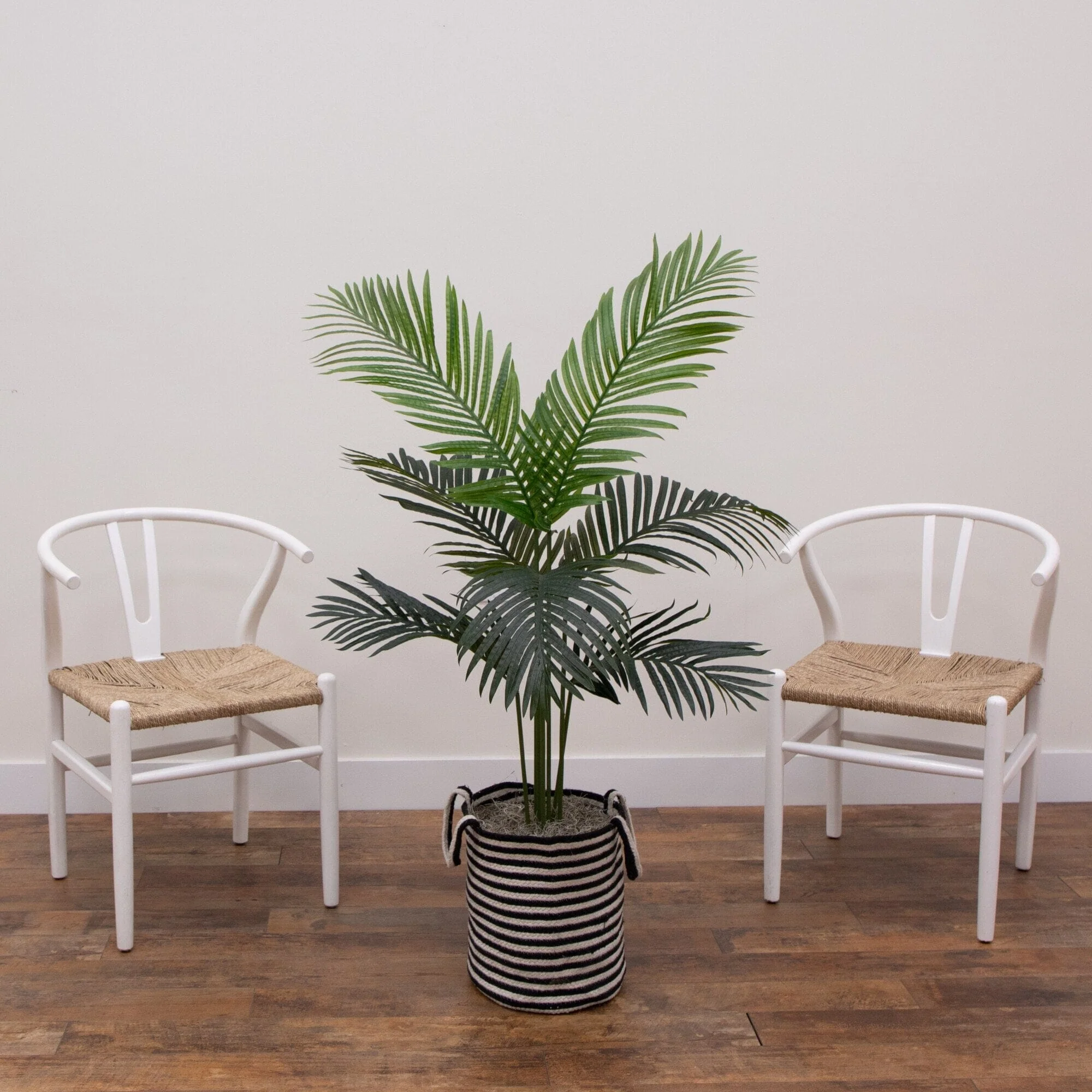 4' Artificial Paradise Palm in Black and White Striped Basket - Image 2