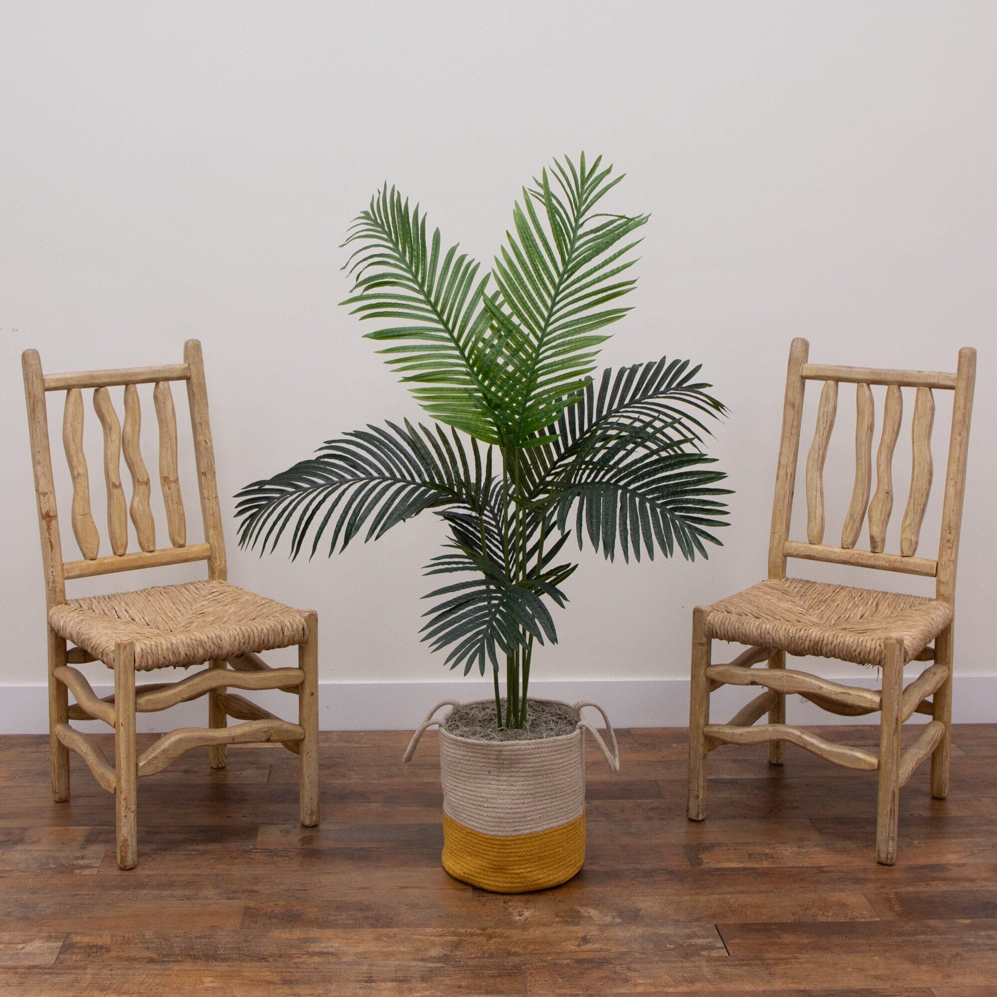 4' Artificial Paradise Palm Tree in Yellow Striped Basket - Image 2