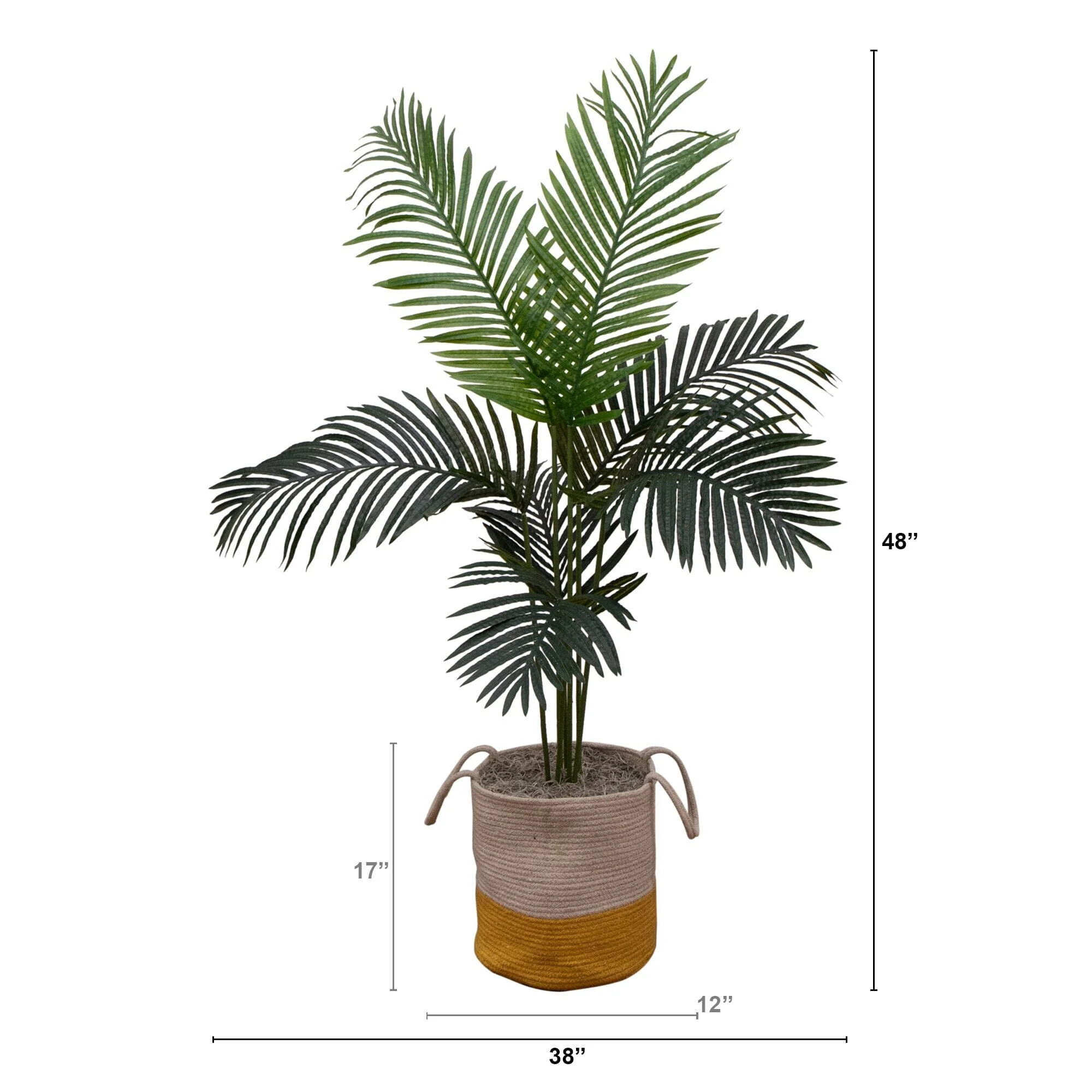4' Artificial Paradise Palm Tree in Yellow Striped Basket - Image 3
