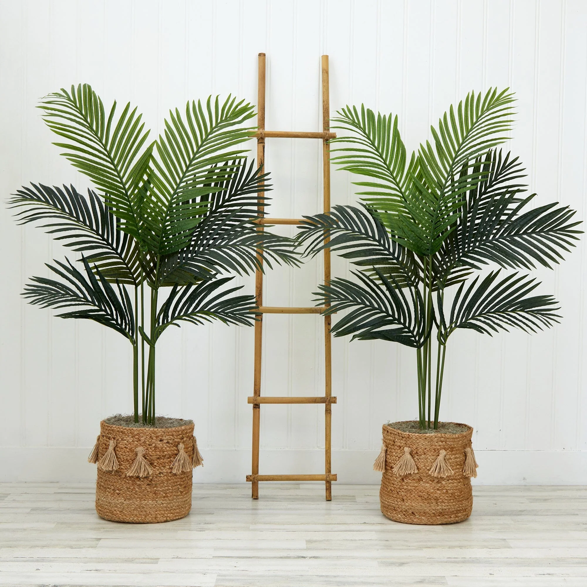 4' Artificial Paradise Palm Tree with Handmade Jute & Cotton Basket with Tassels DIY KIT - Set of 2 - Image 2