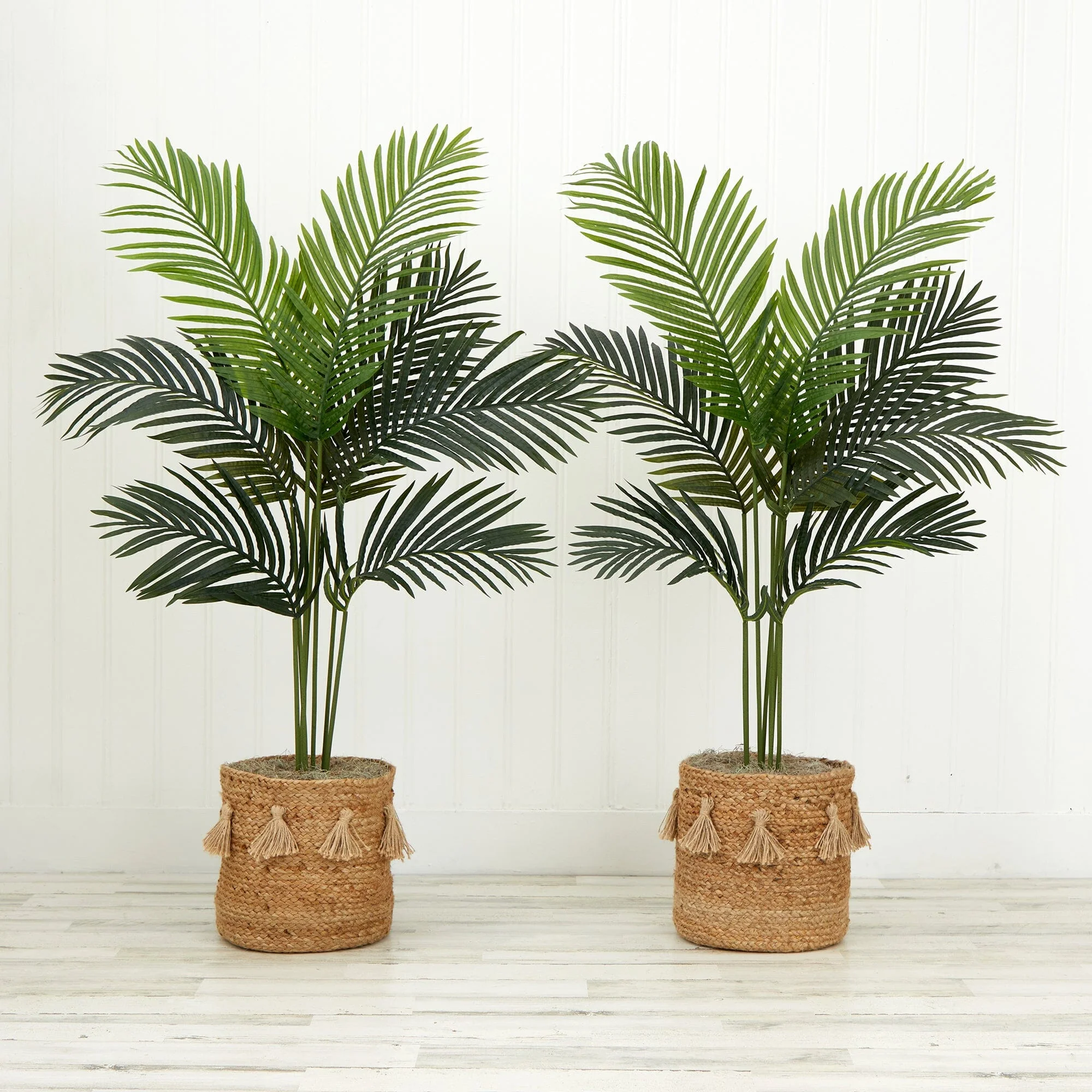 4' Artificial Paradise Palm Tree with Handmade Jute & Cotton Basket with Tassels DIY KIT - Set of 2 - Image 4