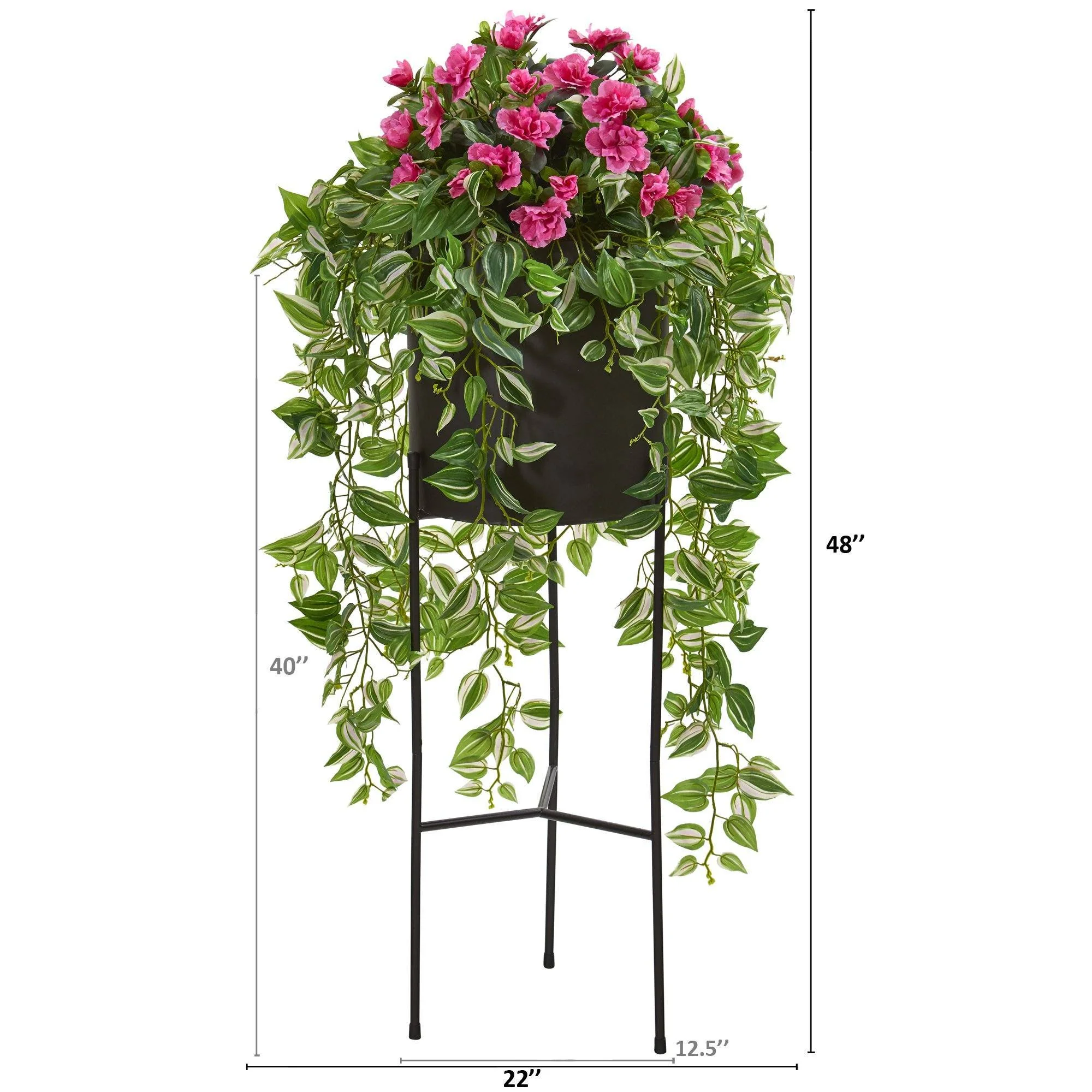 4’ Azalea and Wandering Jew Artificial Plant in Stand Black Planter - Image 2