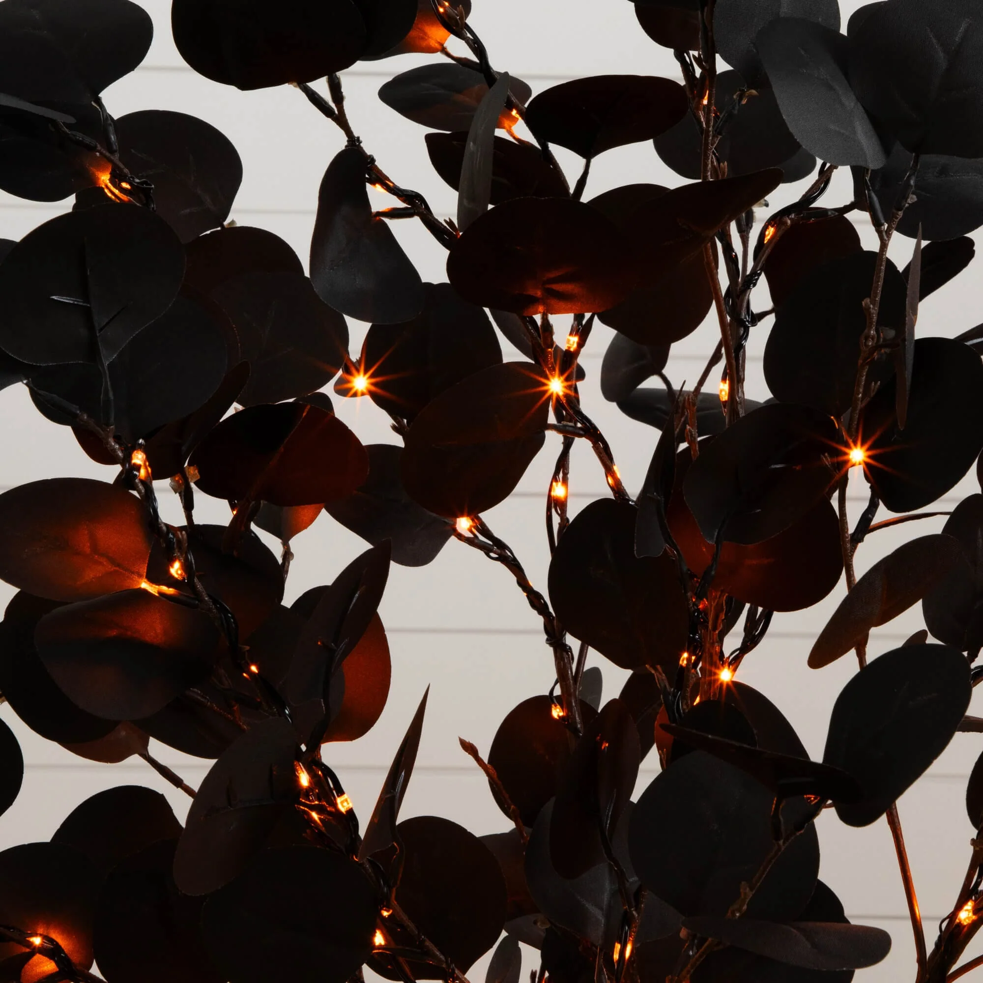 4' Pre-Lit Artificial Halloween Black Eucalyptus Tree with 160 Orange & Purple LED Lights - Image 2