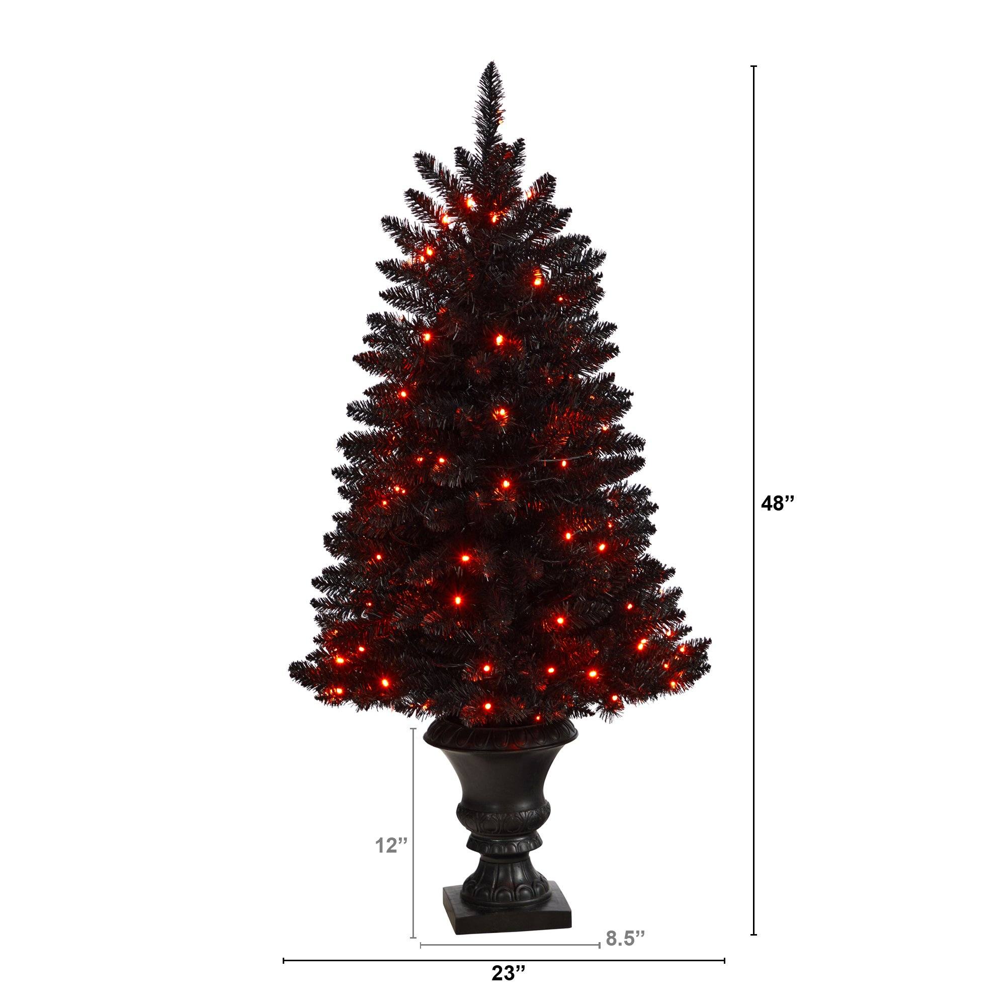4’ Black Halloween Artificial Christmas Tree in Urn with 100 Orange LED Lights - Image 2