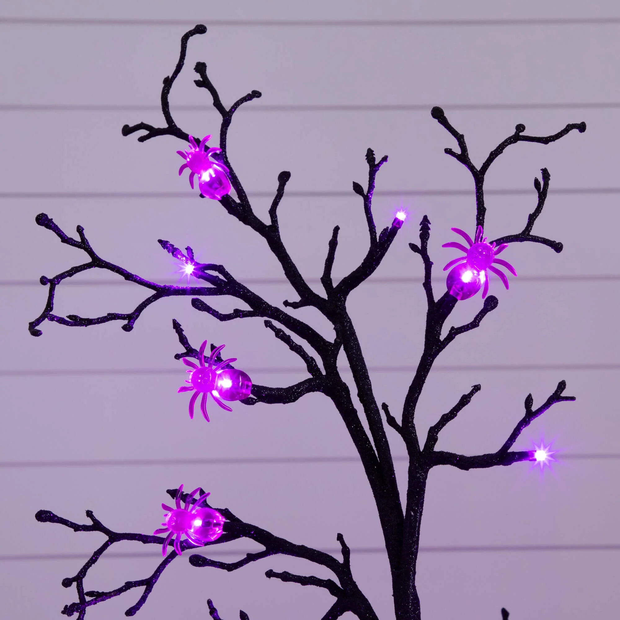 4' Pre-Lit Artificial Halloween Spider Twig Tree with 48 Purple LED Lights - Image 2