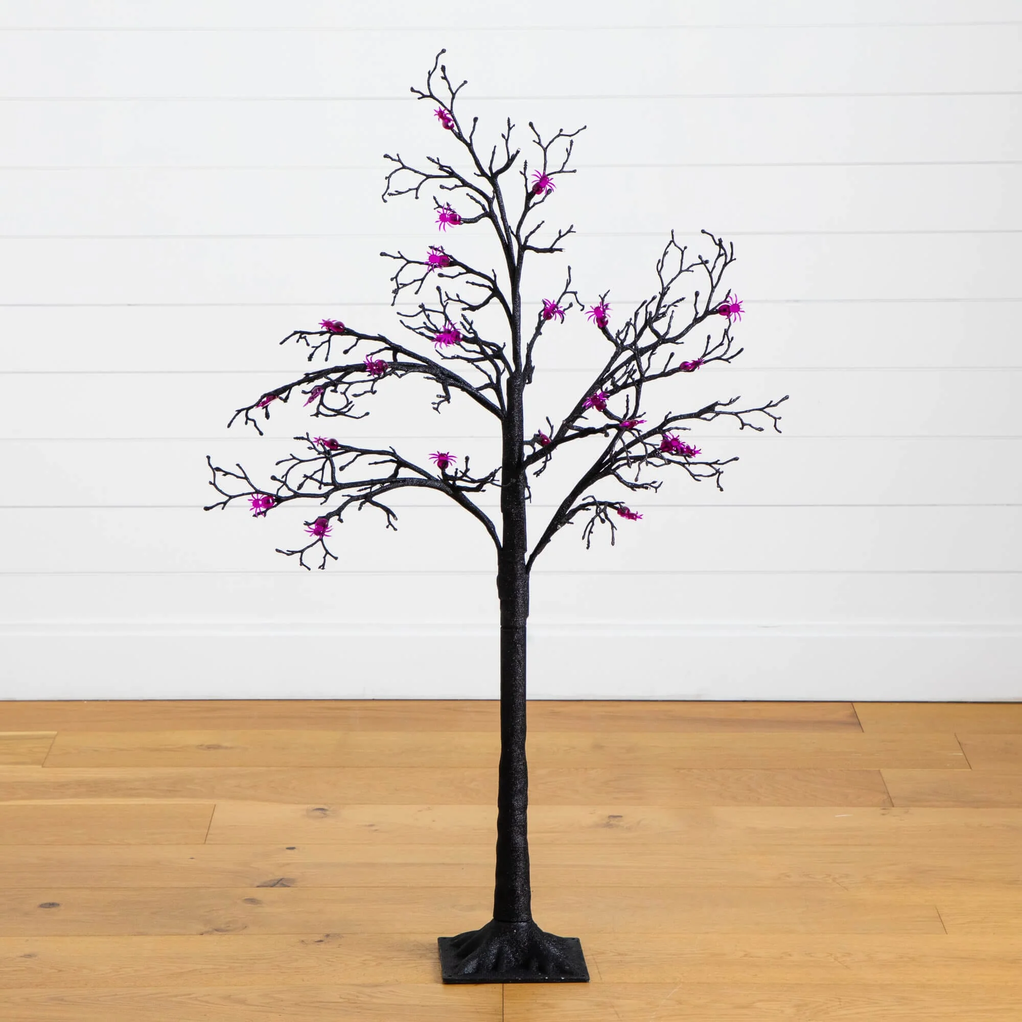4' Pre-Lit Artificial Halloween Spider Twig Tree with 48 Purple LED Lights - Image 4