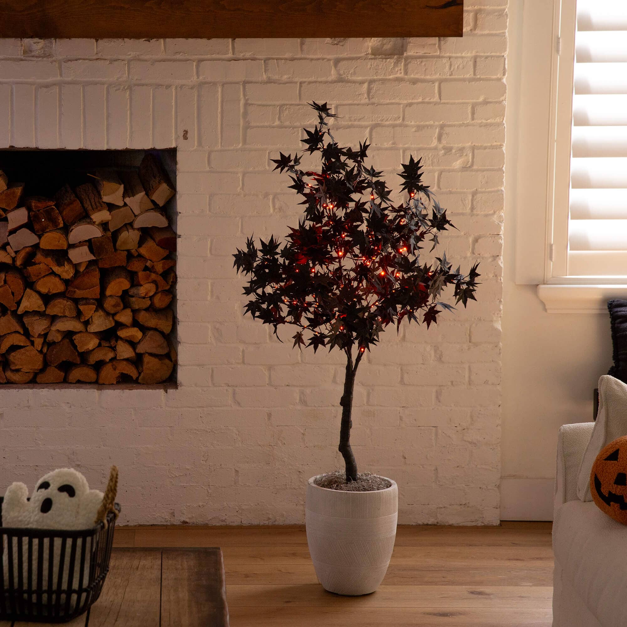 4' Pre-Lit Artificial Halloween Black Maple Tree with 180 Orange & Purple LED Lights - Image 7