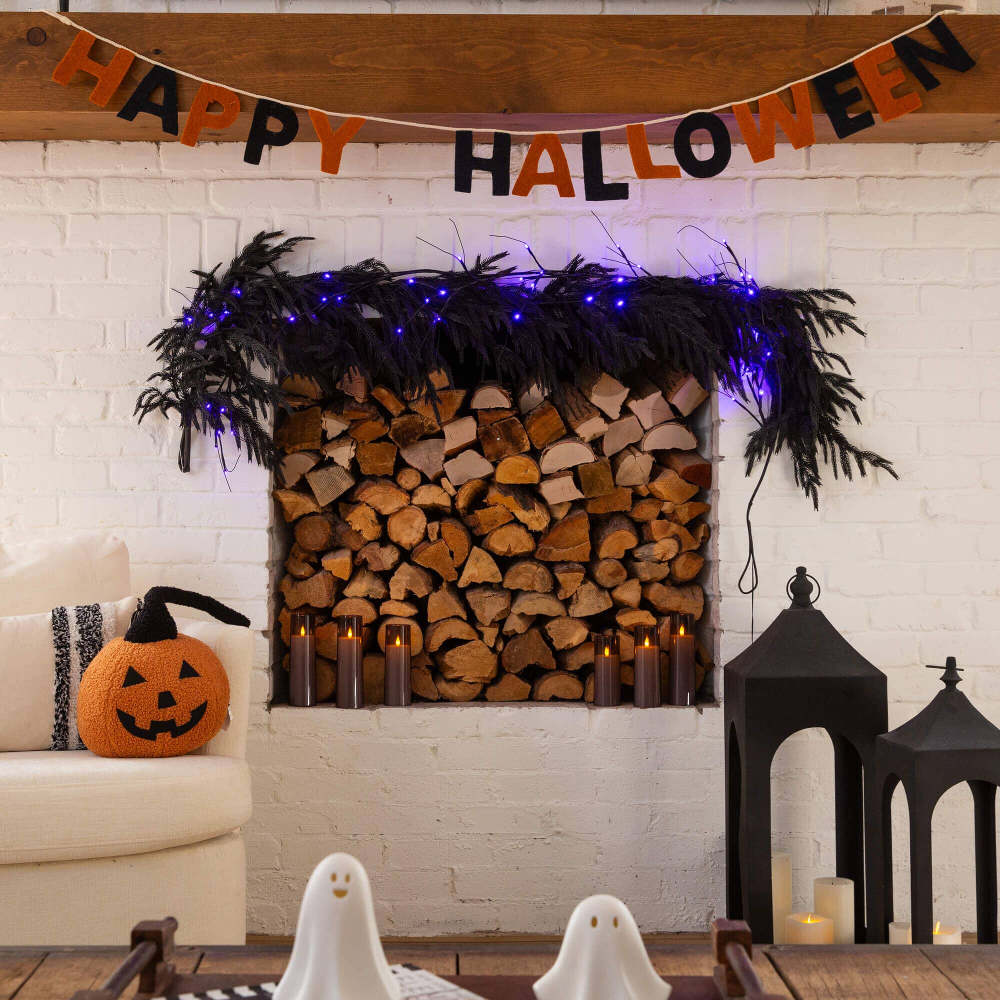 4' Artificial Real Touch Halloween Black Norfolk Island Pine Garland with Natural Look - Image 3