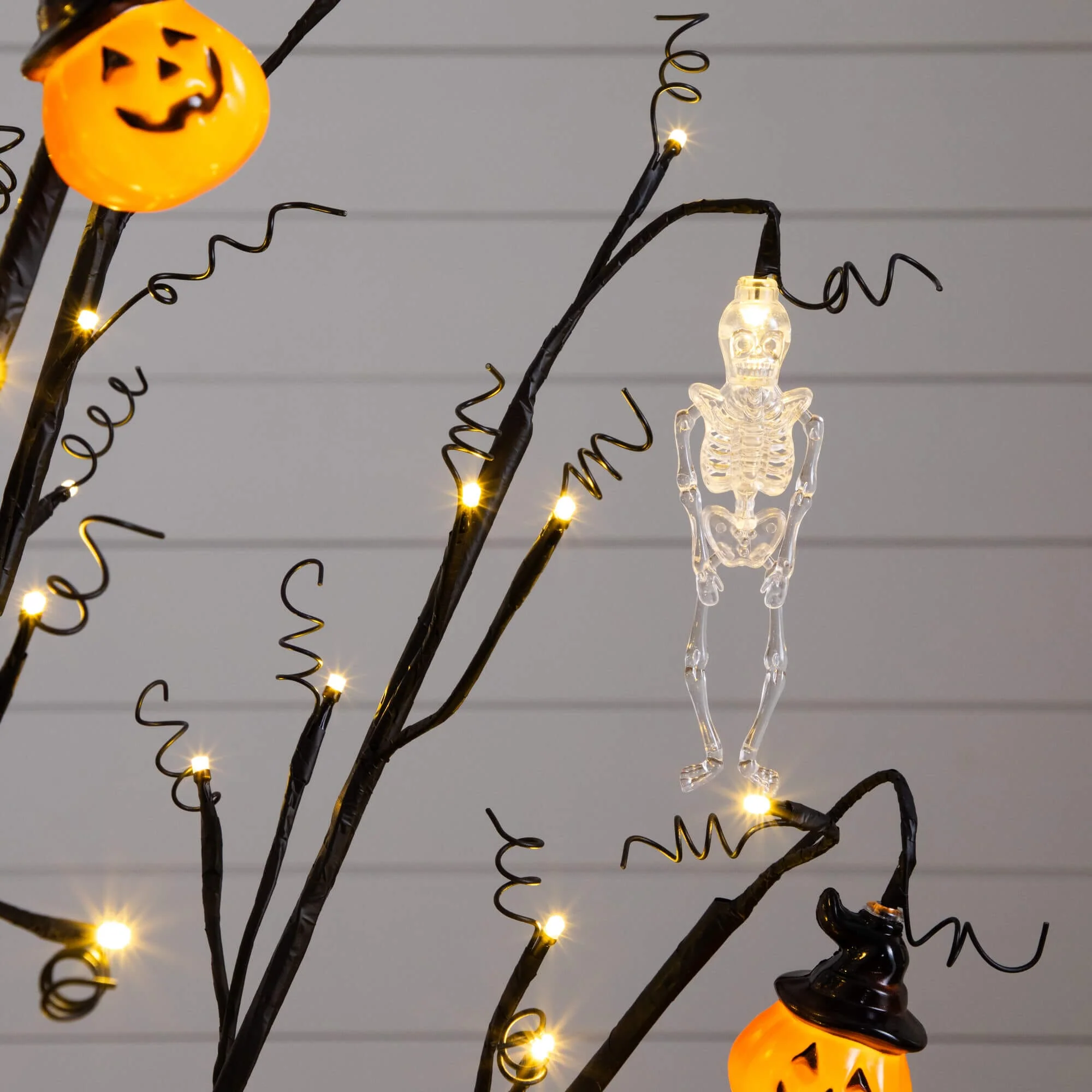 4' Pre-Lit Artificial Halloween Pumpkins and Skulls Ornament Tree with 64 Warm White LED Lights - Image 4